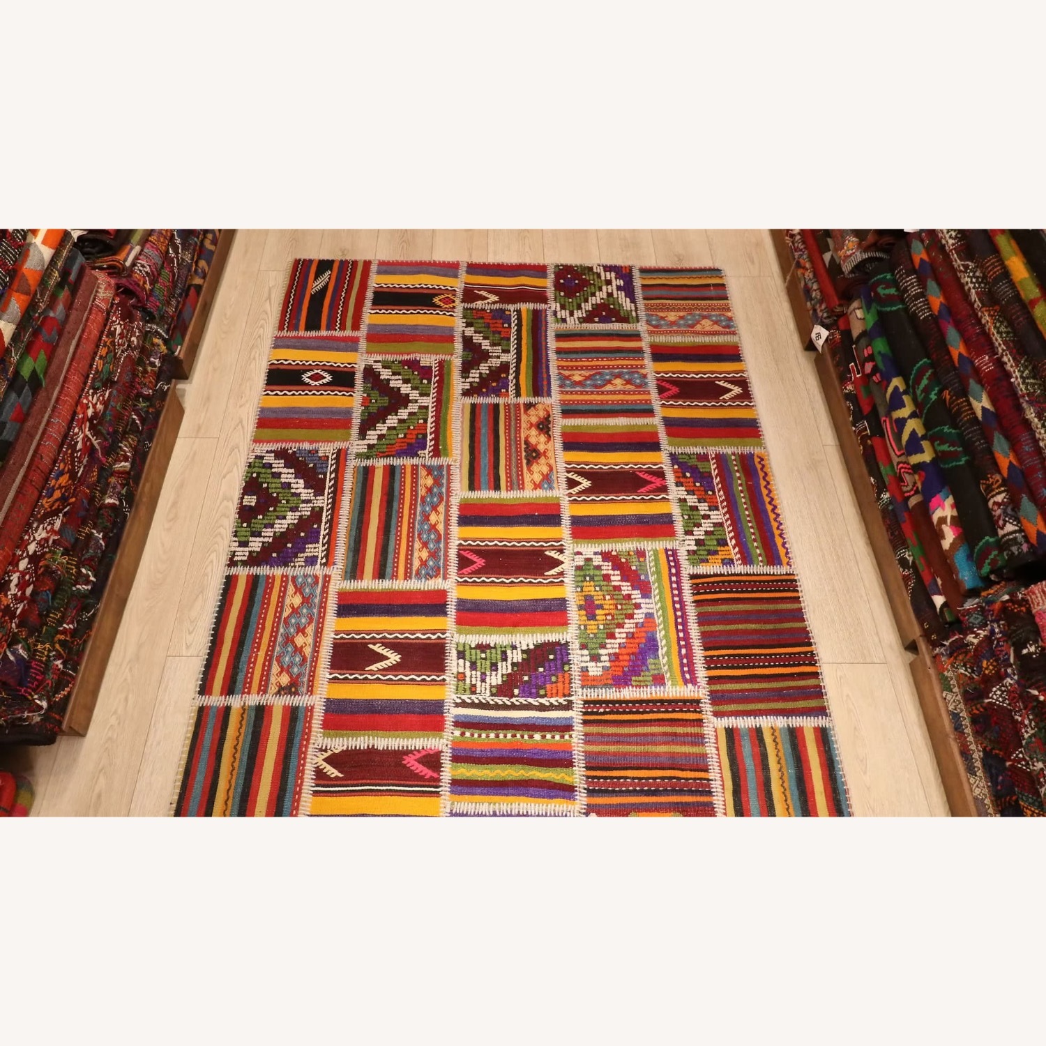 Semi-Antique Turkish Patchwork Rustic Flat-Weave - image-1