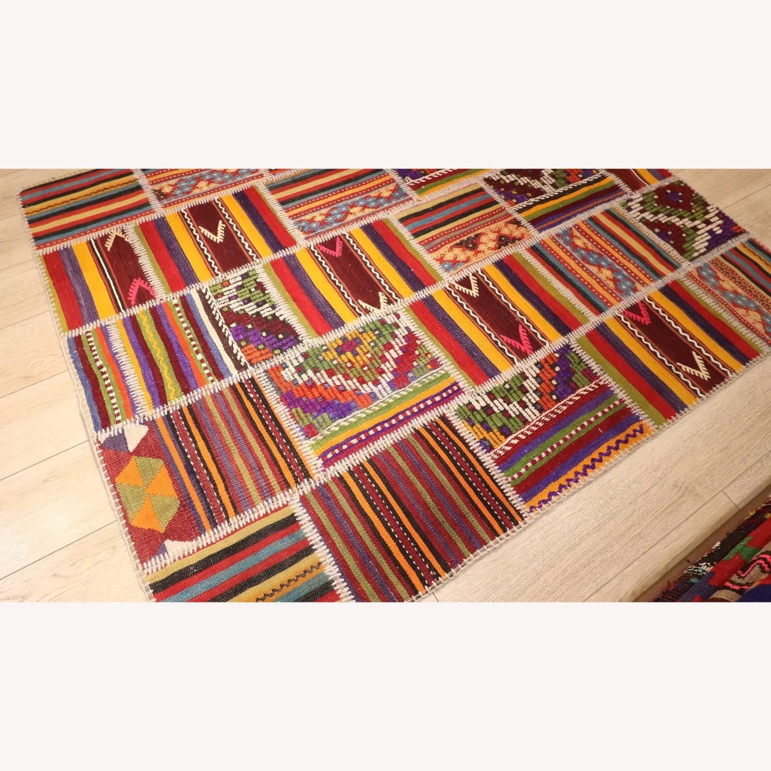 Semi-Antique Turkish Patchwork Rustic Flat-Weave - image-4