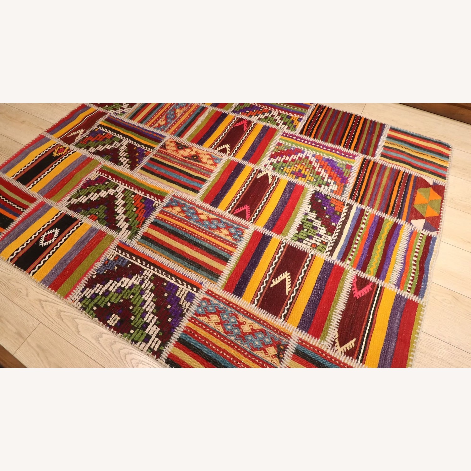 Semi-Antique Turkish Patchwork Rustic Flat-Weave - image-3