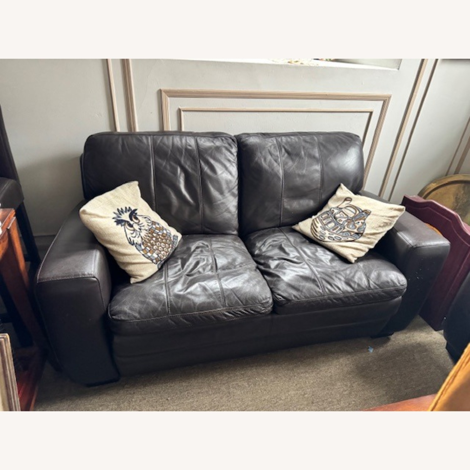 Pottery Barn Dark Brown Leather loveseat - image-1