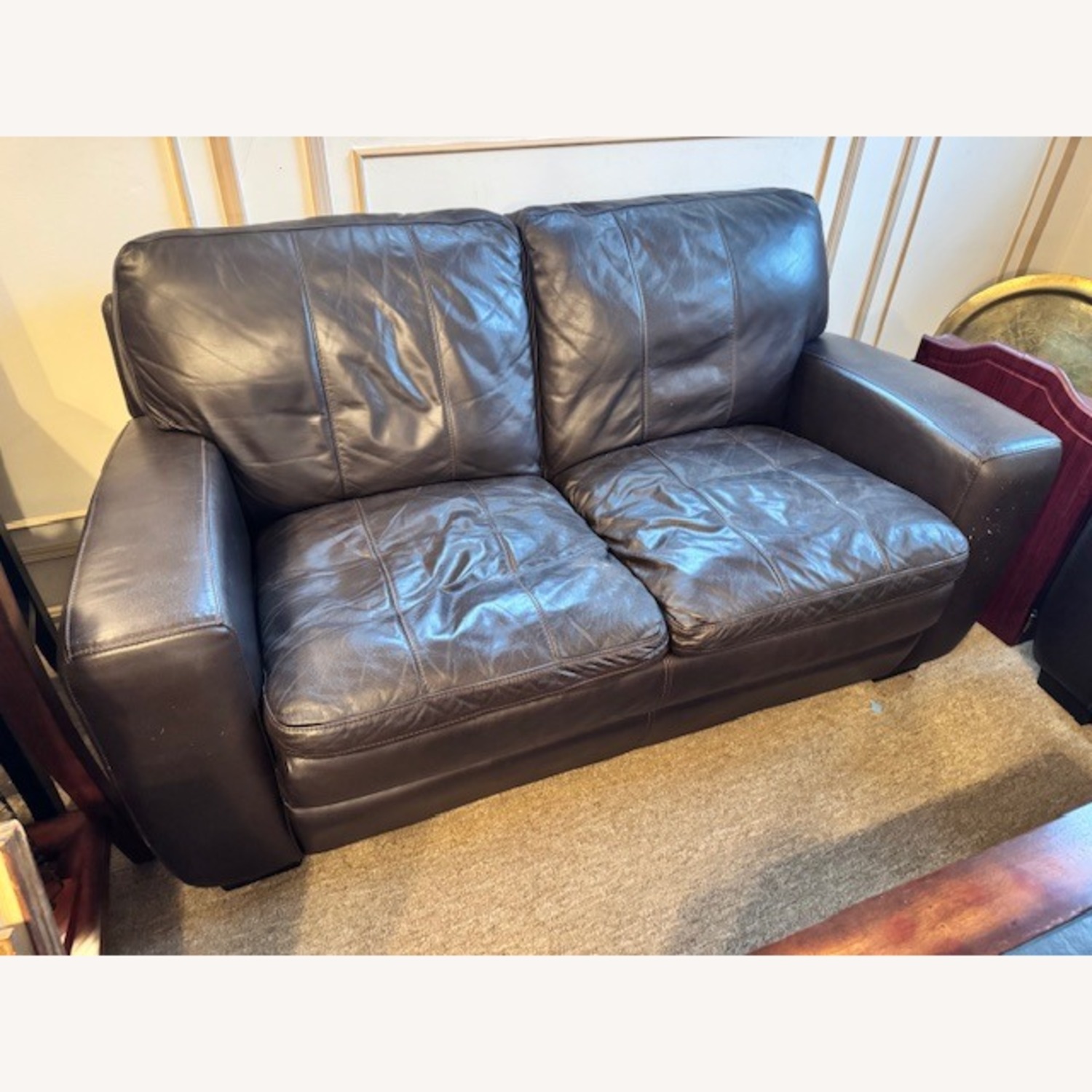 Pottery Barn Dark Brown Leather loveseat - image-0