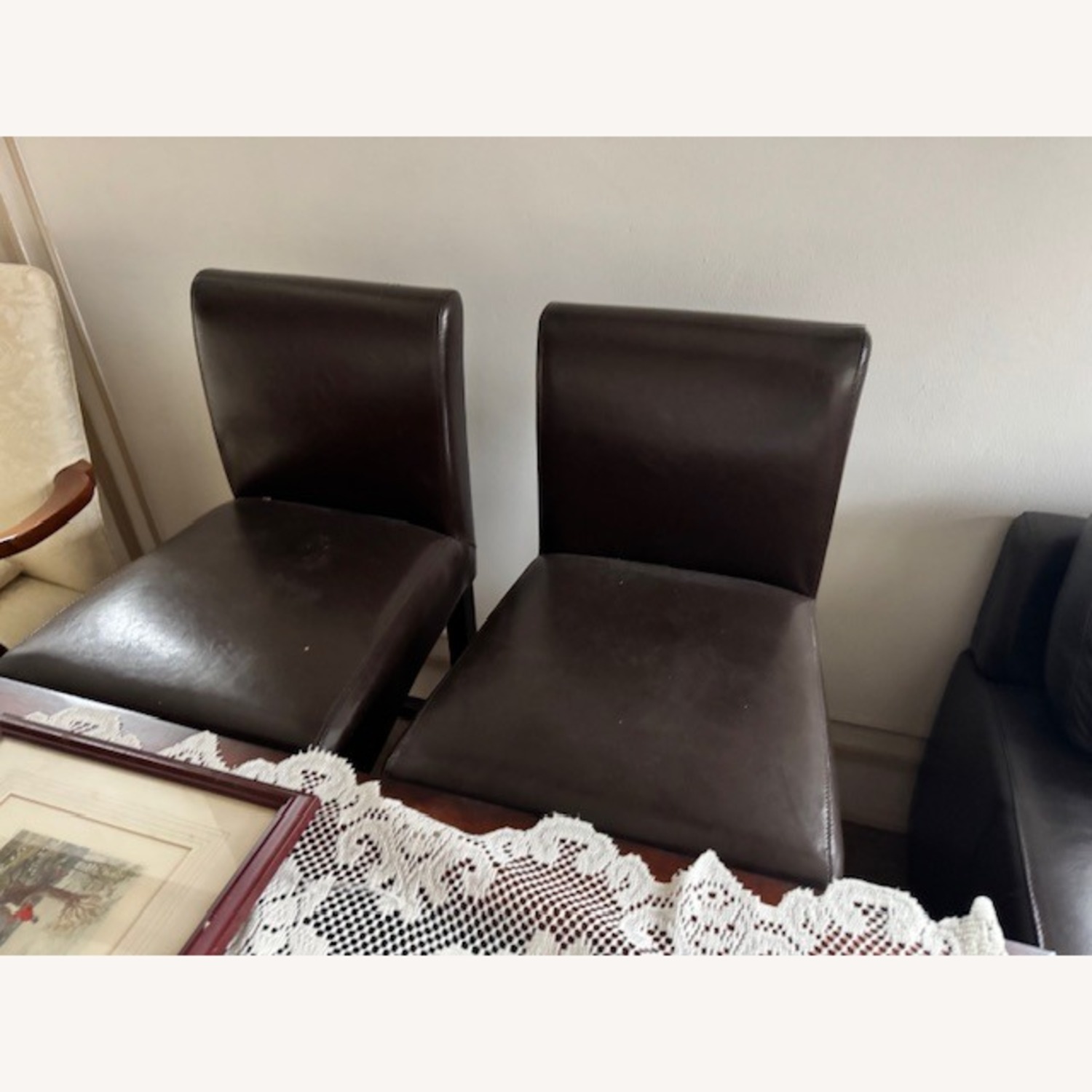 Pottery Barn 2 Dark Brown Leather Barstools - image-3