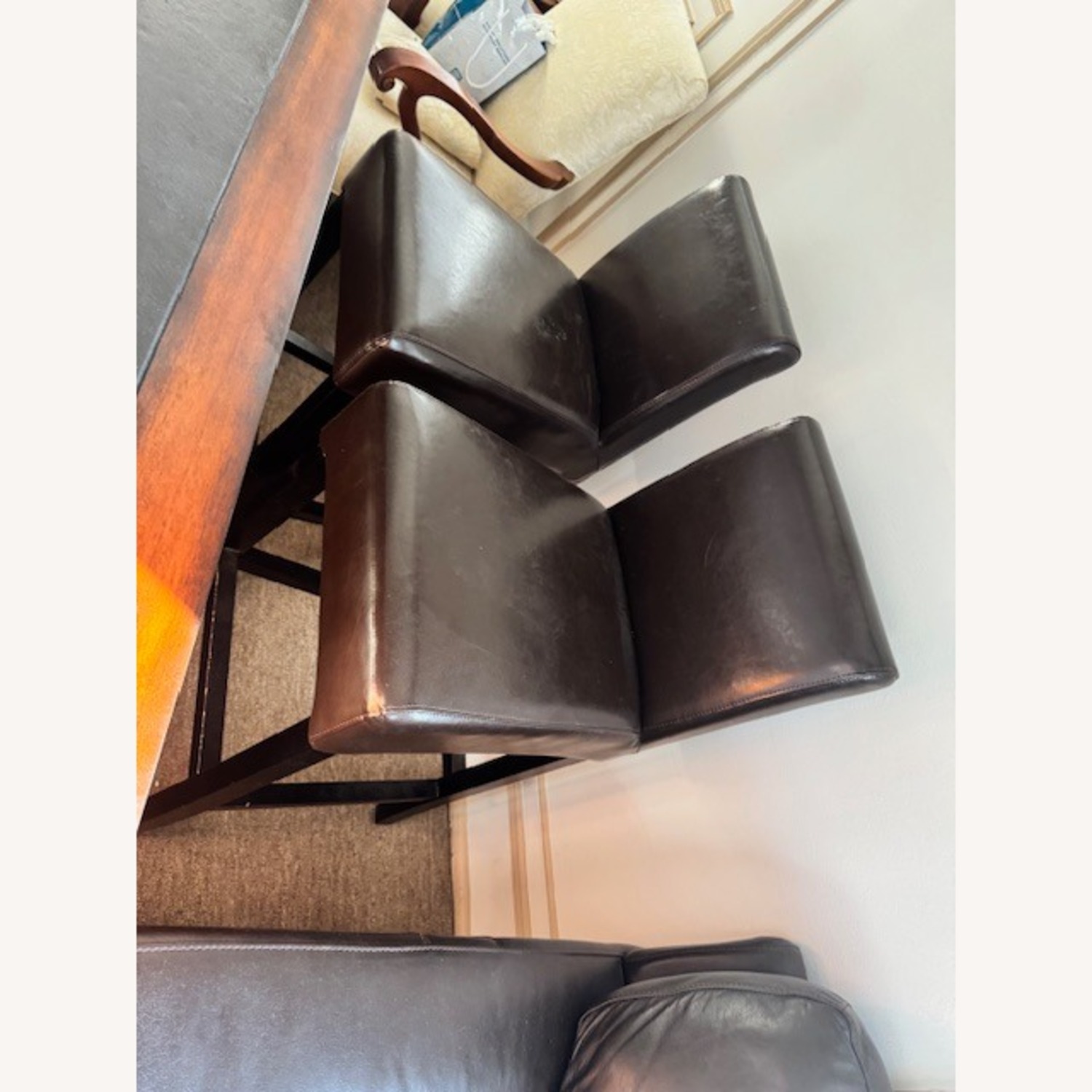 Pottery Barn 2 Dark Brown Leather Barstools - image-4