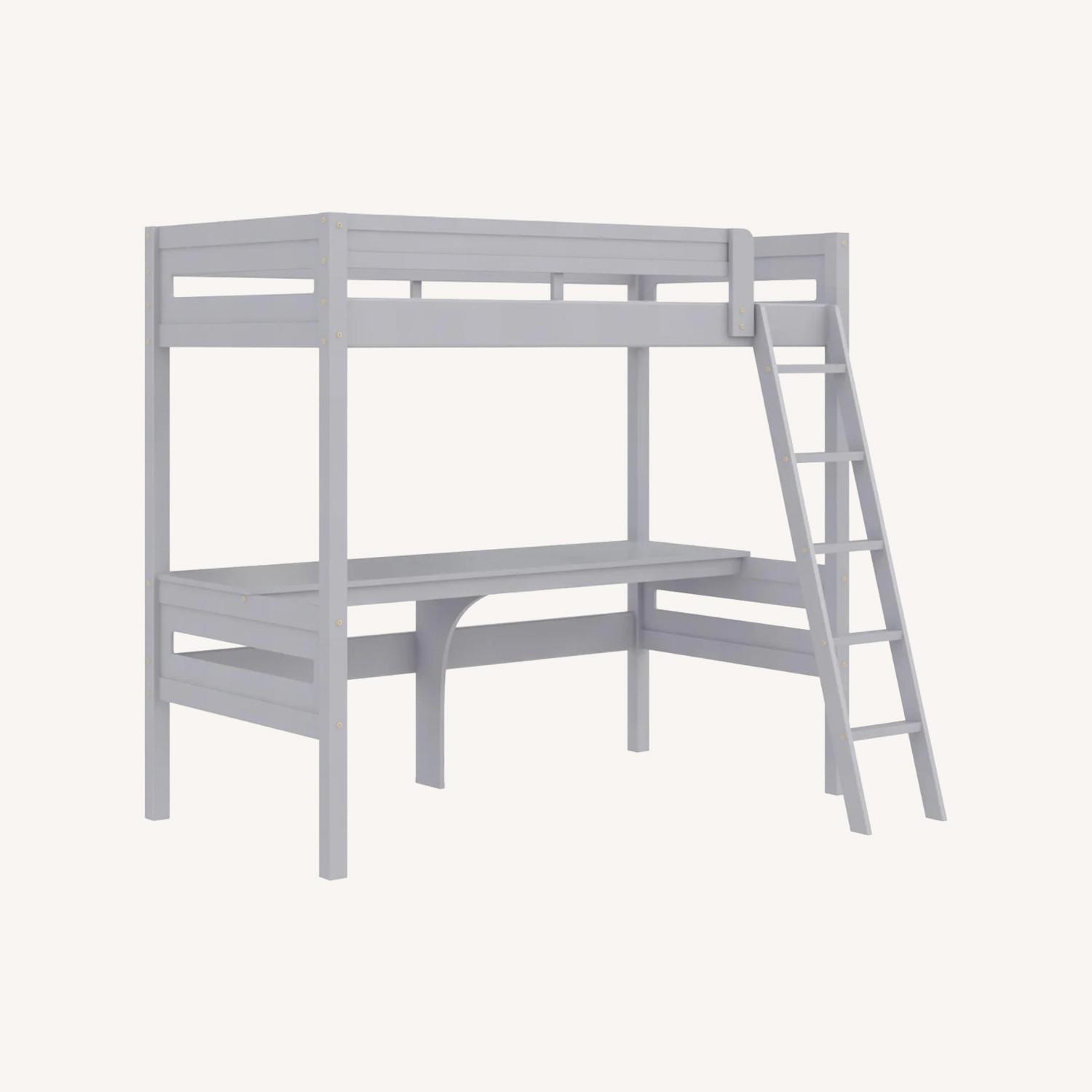 Loft Bed with Desk and Ladder, Twin, Gray - image-0