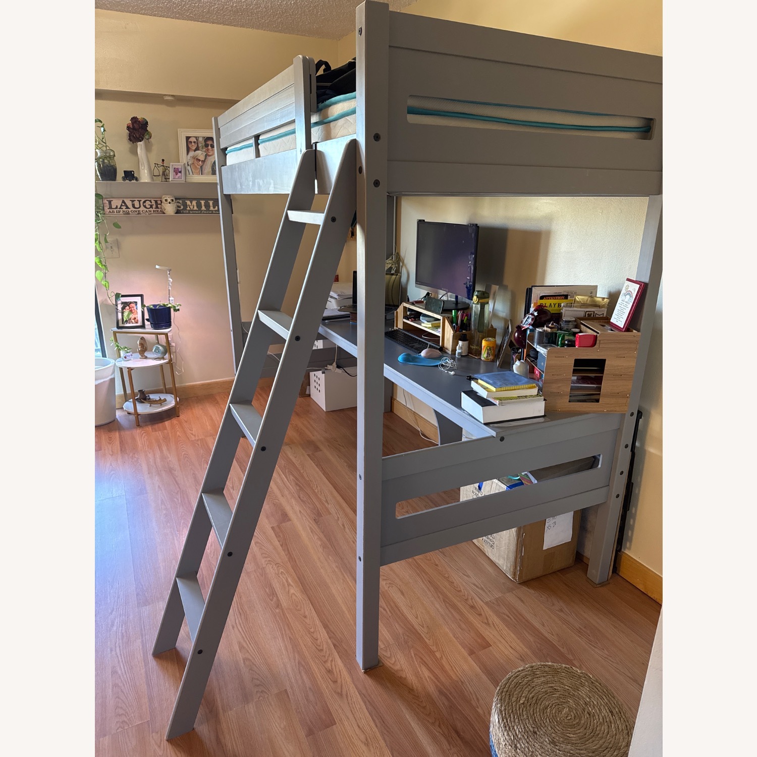 Loft Bed with Desk and Ladder, Twin, Gray - image-3