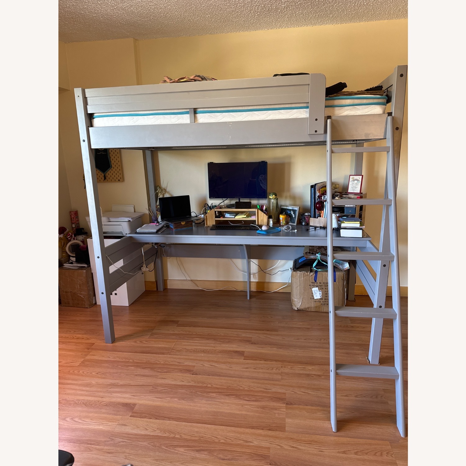 Loft Bed with Desk and Ladder, Twin, Gray - image-1