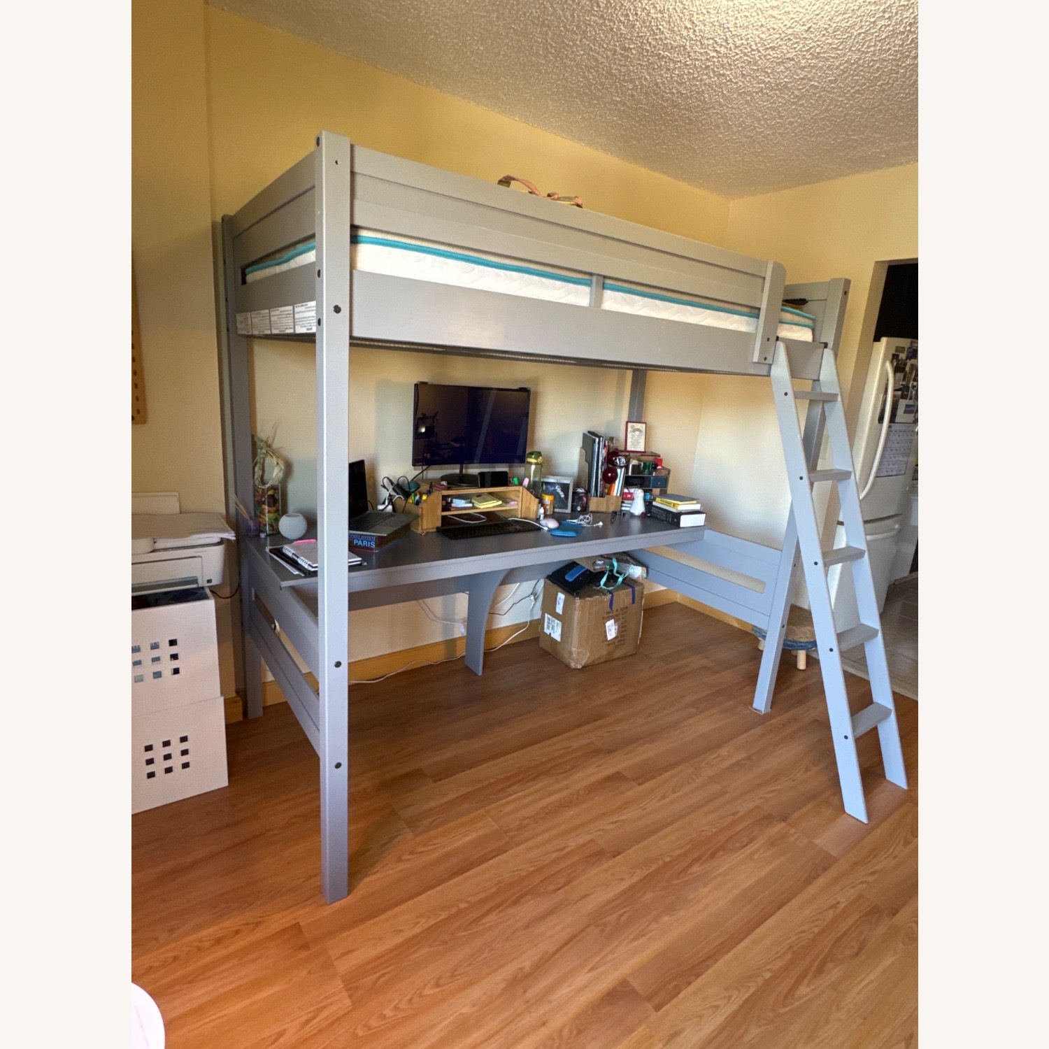 Loft Bed with Desk and Ladder, Twin, Gray - image-7