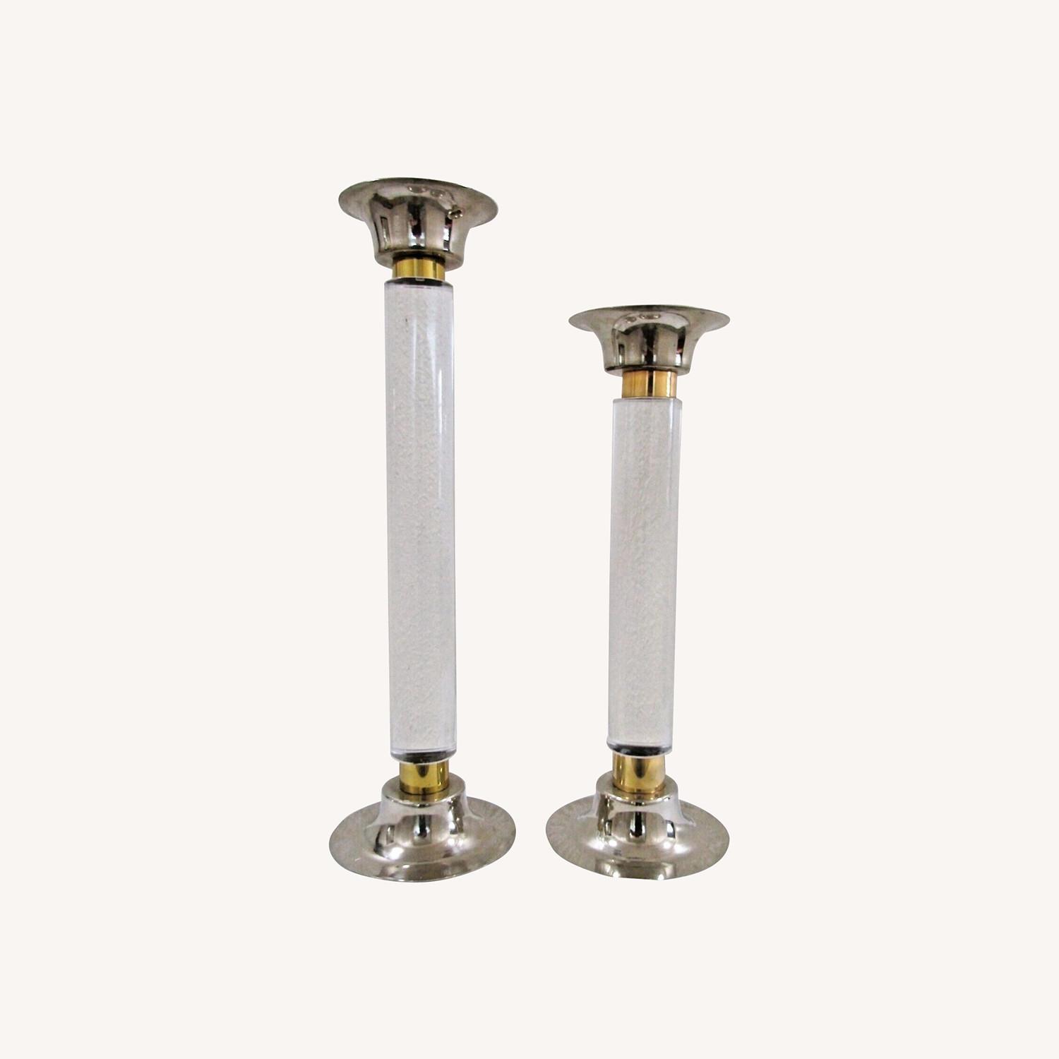 Pair of Lucite Column Candle Holders Karl Springer - image-0