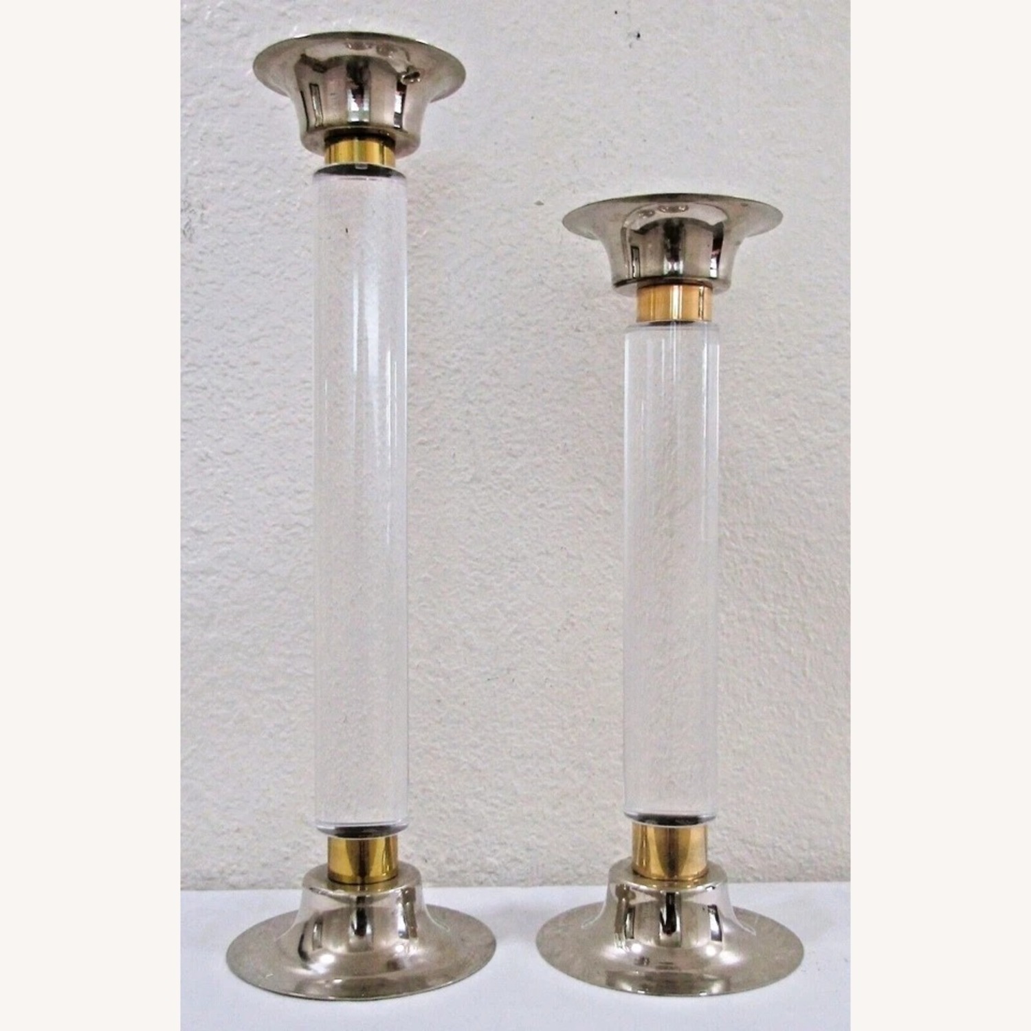 Pair of Lucite Column Candle Holders Karl Springer - image-2