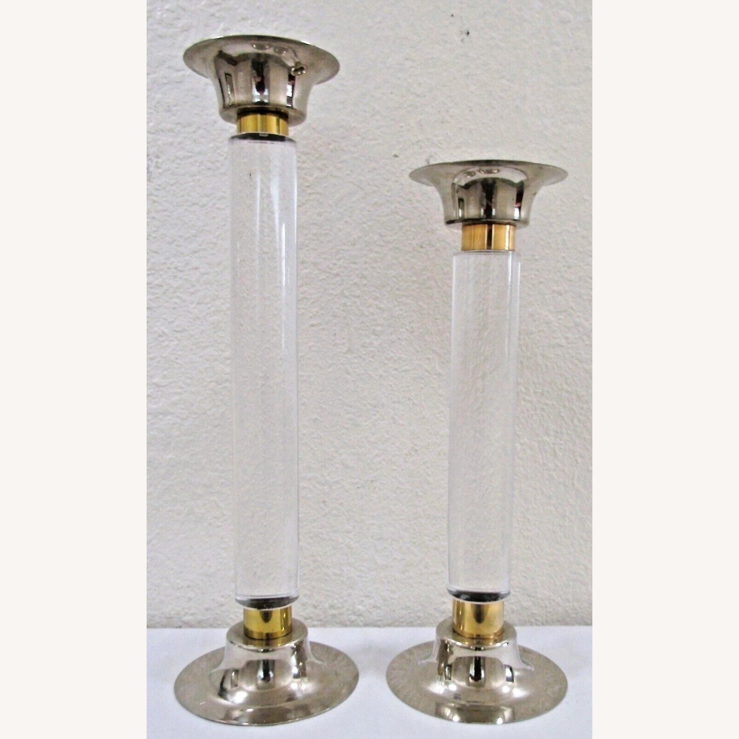 Pair of Lucite Column Candle Holders Karl Springer - image-1