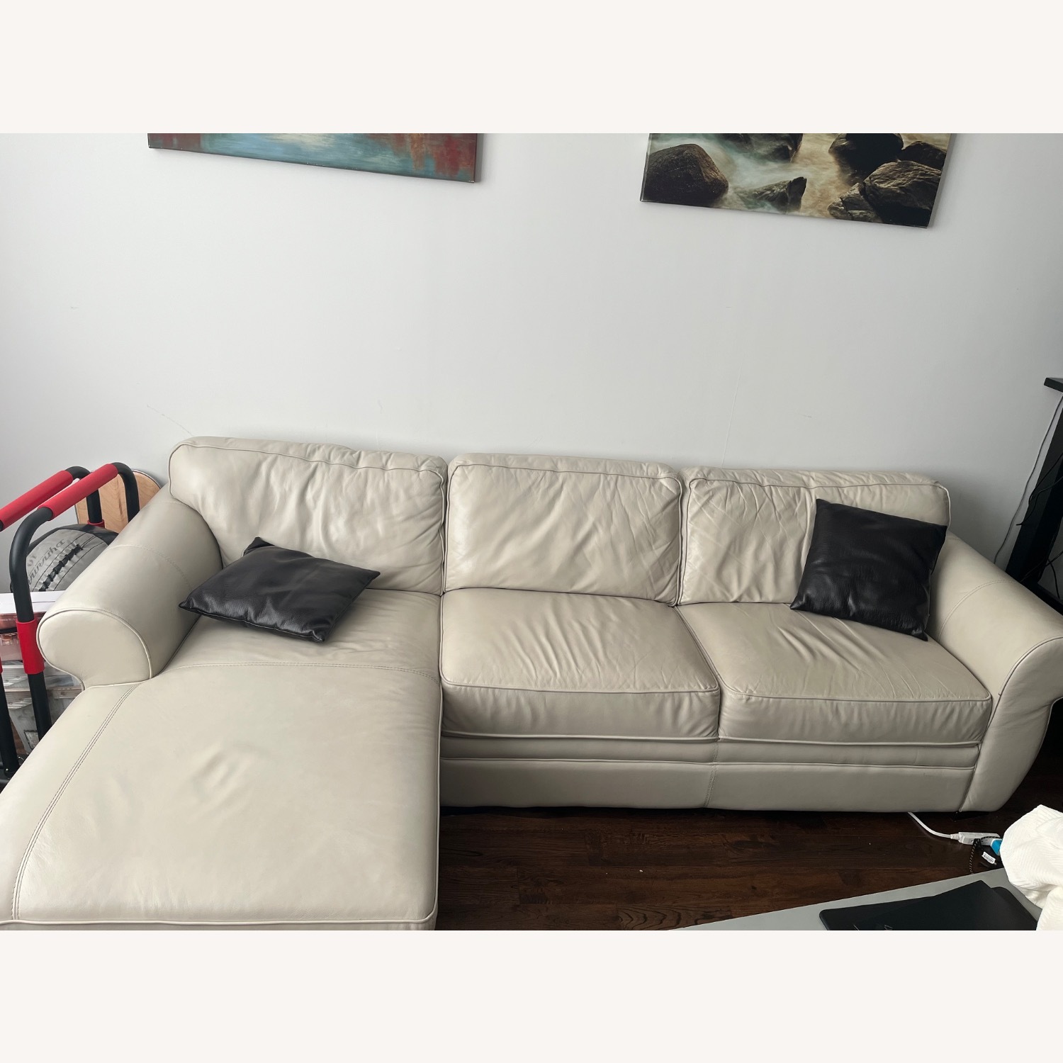 Macy’s Carmine Eggshell Leather Sofa & Chaise - image-4