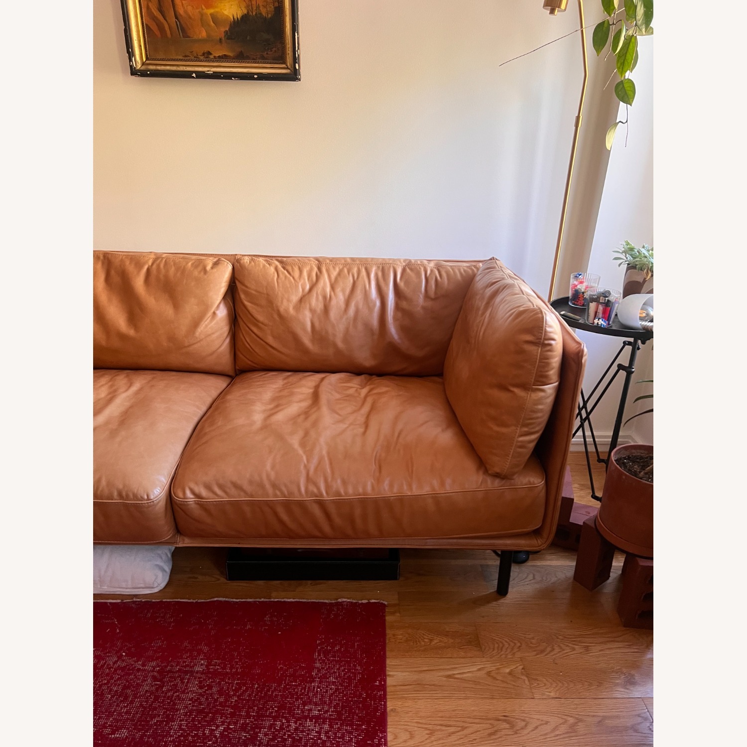  Crate & Barrel Wells Leather Apartment Sofa - image-5
