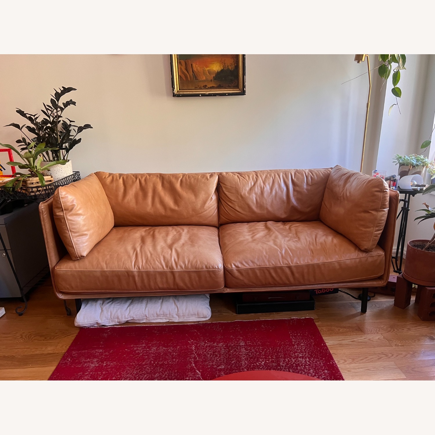  Crate & Barrel Wells Leather Apartment Sofa - image-2