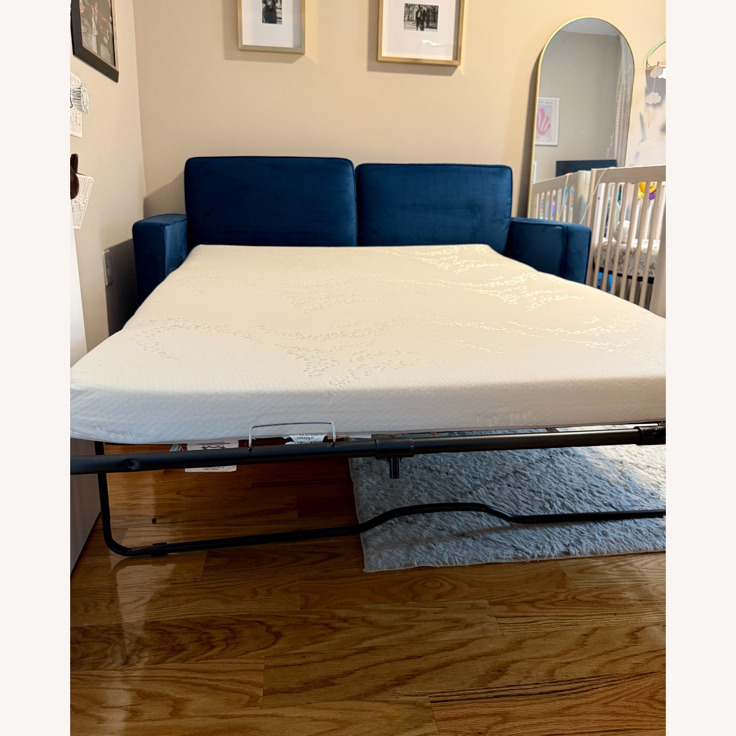 Blue Microfiber Sleeper Sofa - image-5