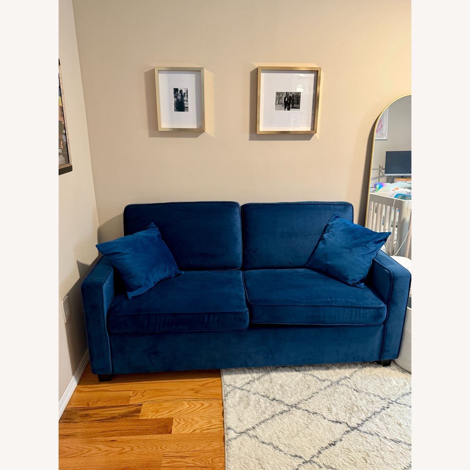 Blue Microfiber Sleeper Sofa - image-1