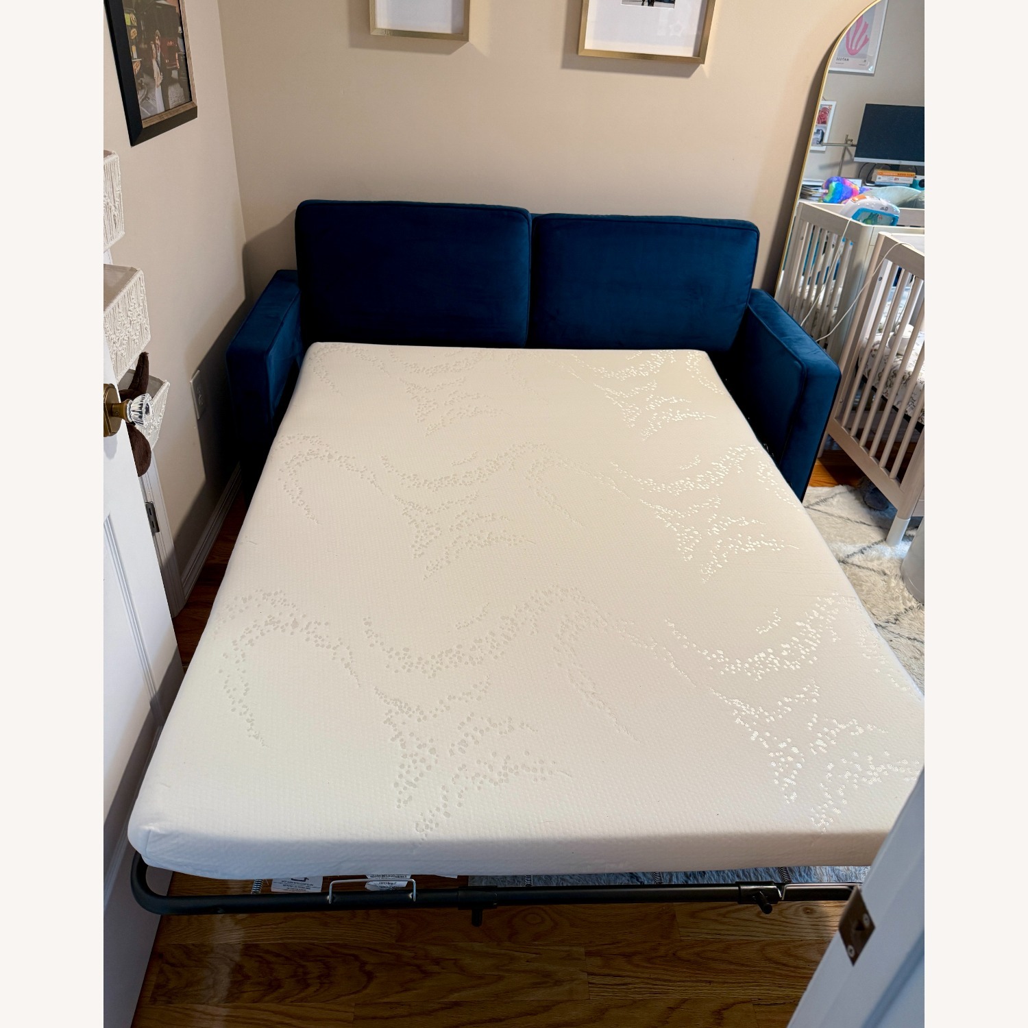 Blue Microfiber Sleeper Sofa - image-4