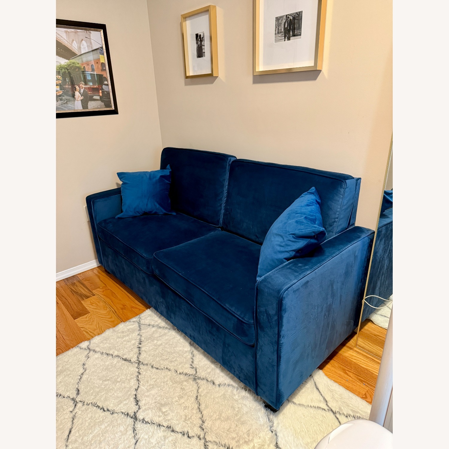 Blue Microfiber Sleeper Sofa - image-2