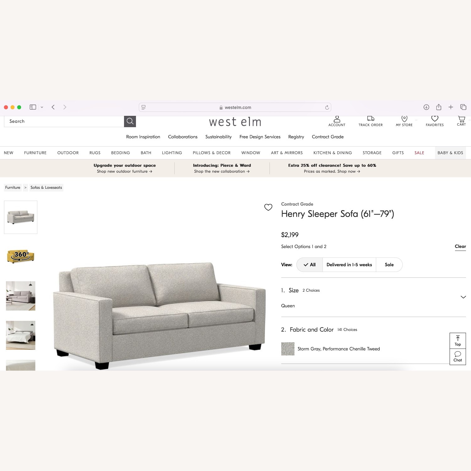 West Elm Henry Queen Sleeper Sofa (79") - image-1