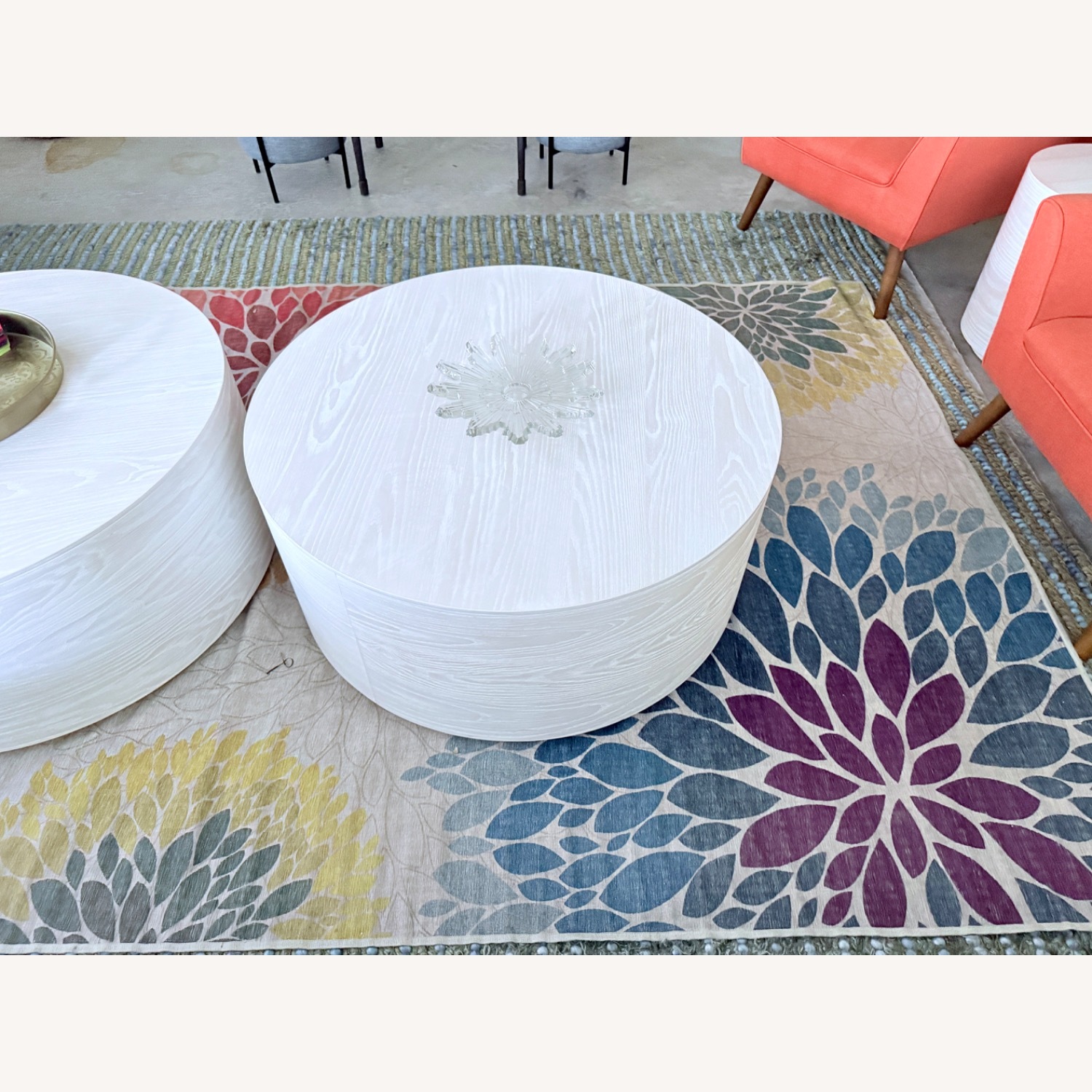 West Elm 36" Drum Coffee Tables, White Wood  - image-1