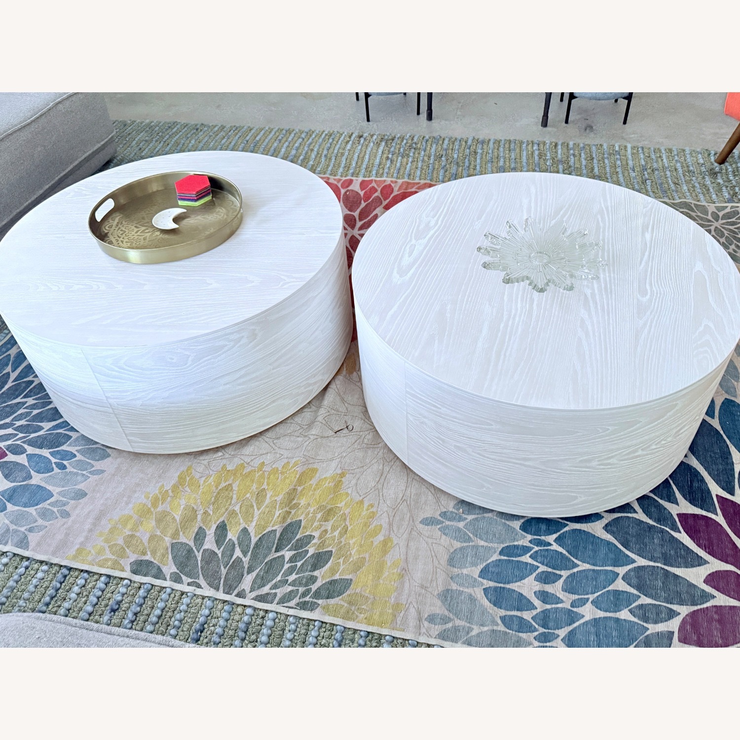 West Elm 36" Drum Coffee Tables, White Wood  - image-2