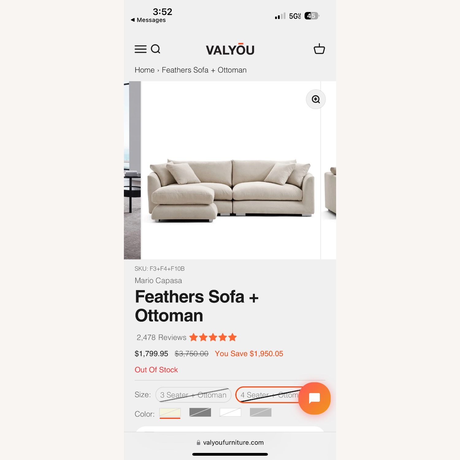 Valyou Feathers 3 Seater 2 Piece Couch  - image-1