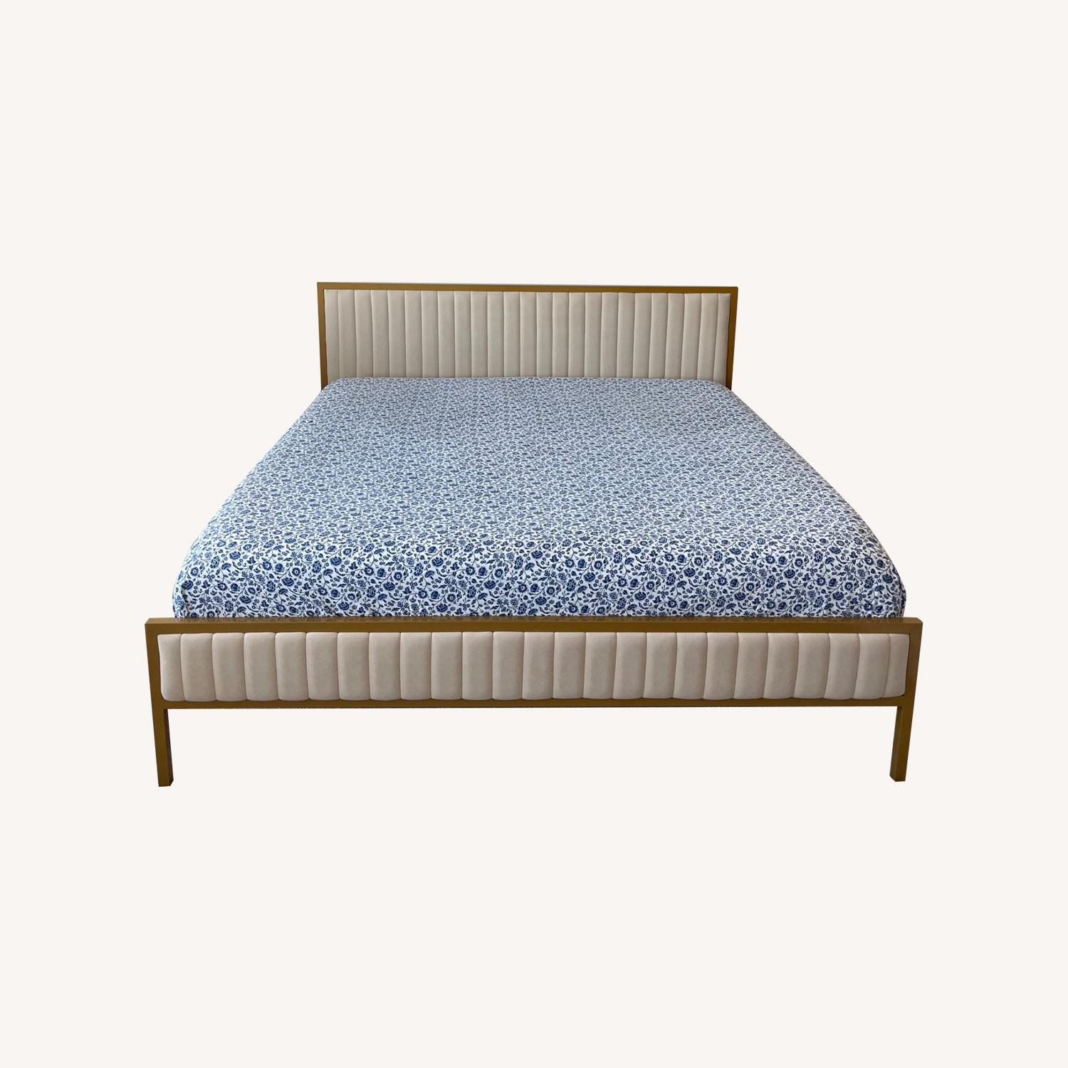 Wayfair Burglind Metal King Bed with Velvet Upholstery - image-0