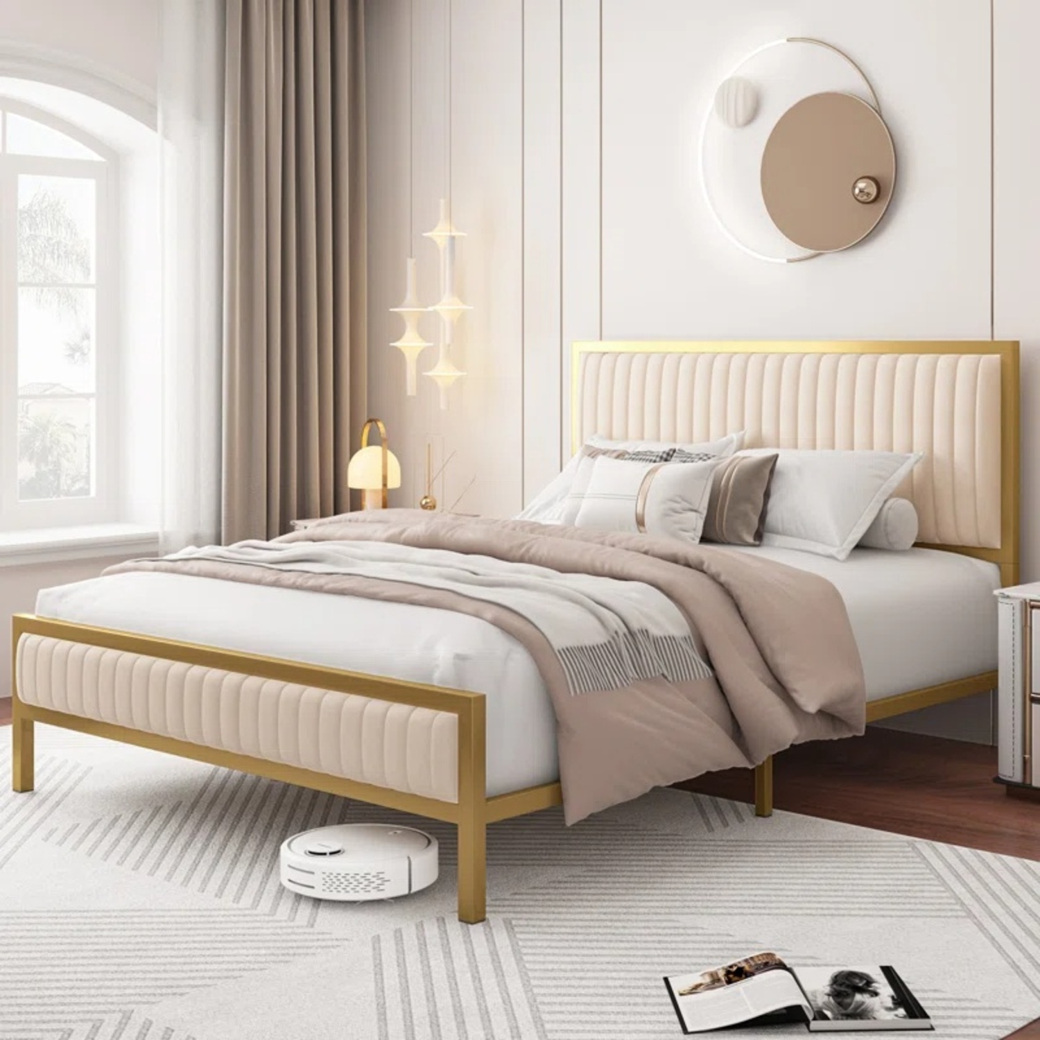 Wayfair Burglind Metal King Bed with Velvet Upholstery - image-6