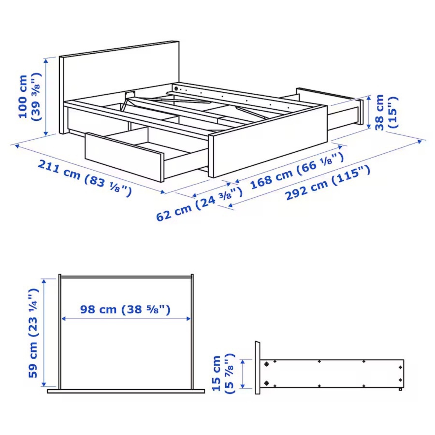 IKEA Malm White Storage Bed Frame Queen - image-2
