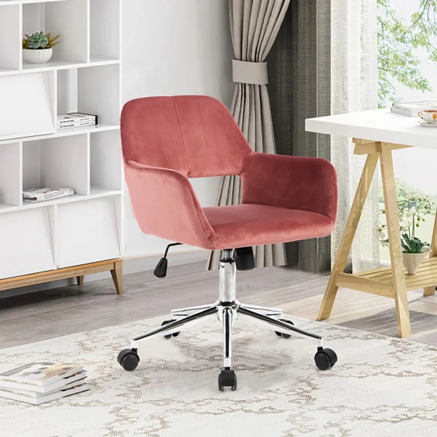 Wayfair Pink Office Chair with Wheels - image-4