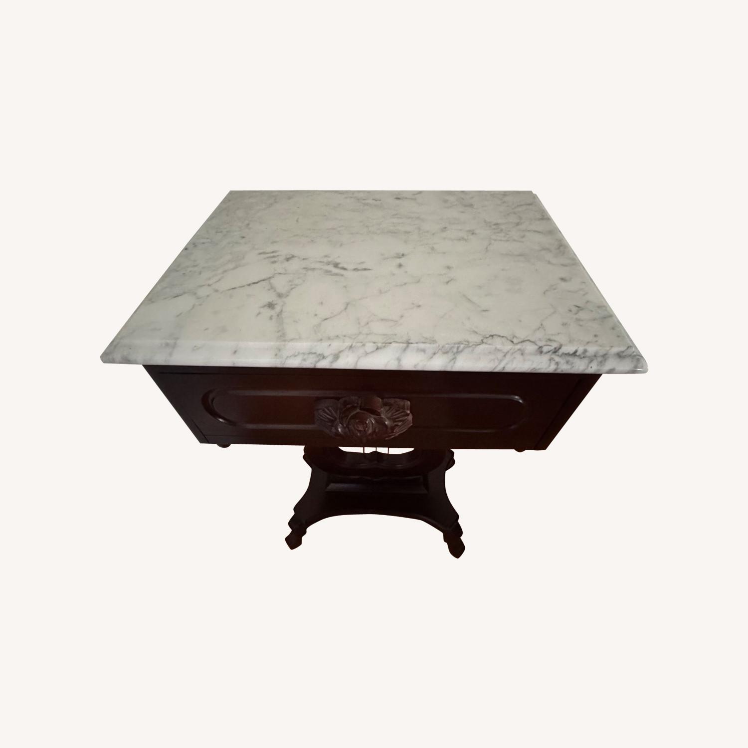 Classic Marble-Top Solid Wood Side Table - image-0