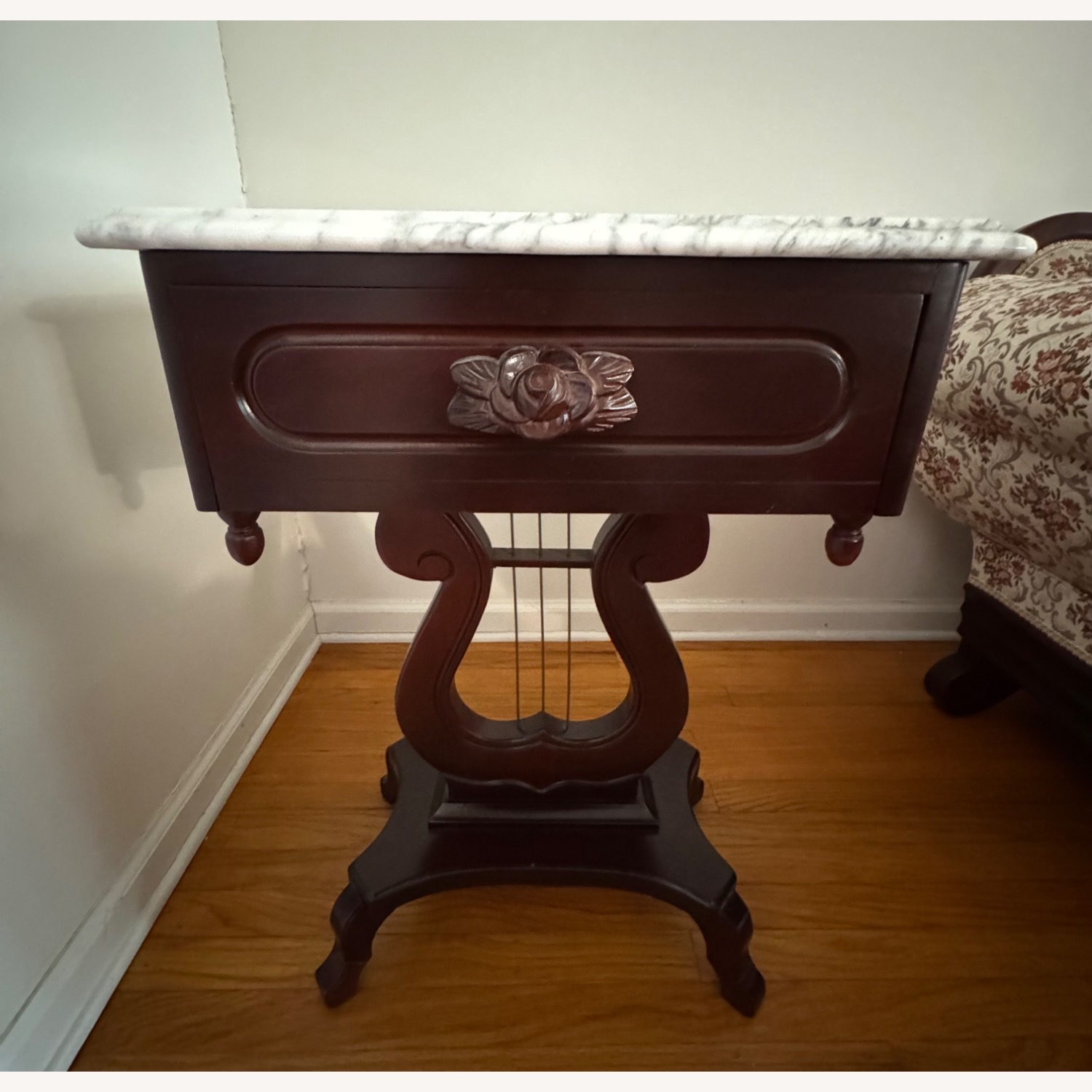 Classic Marble-Top Solid Wood Side Table - image-2