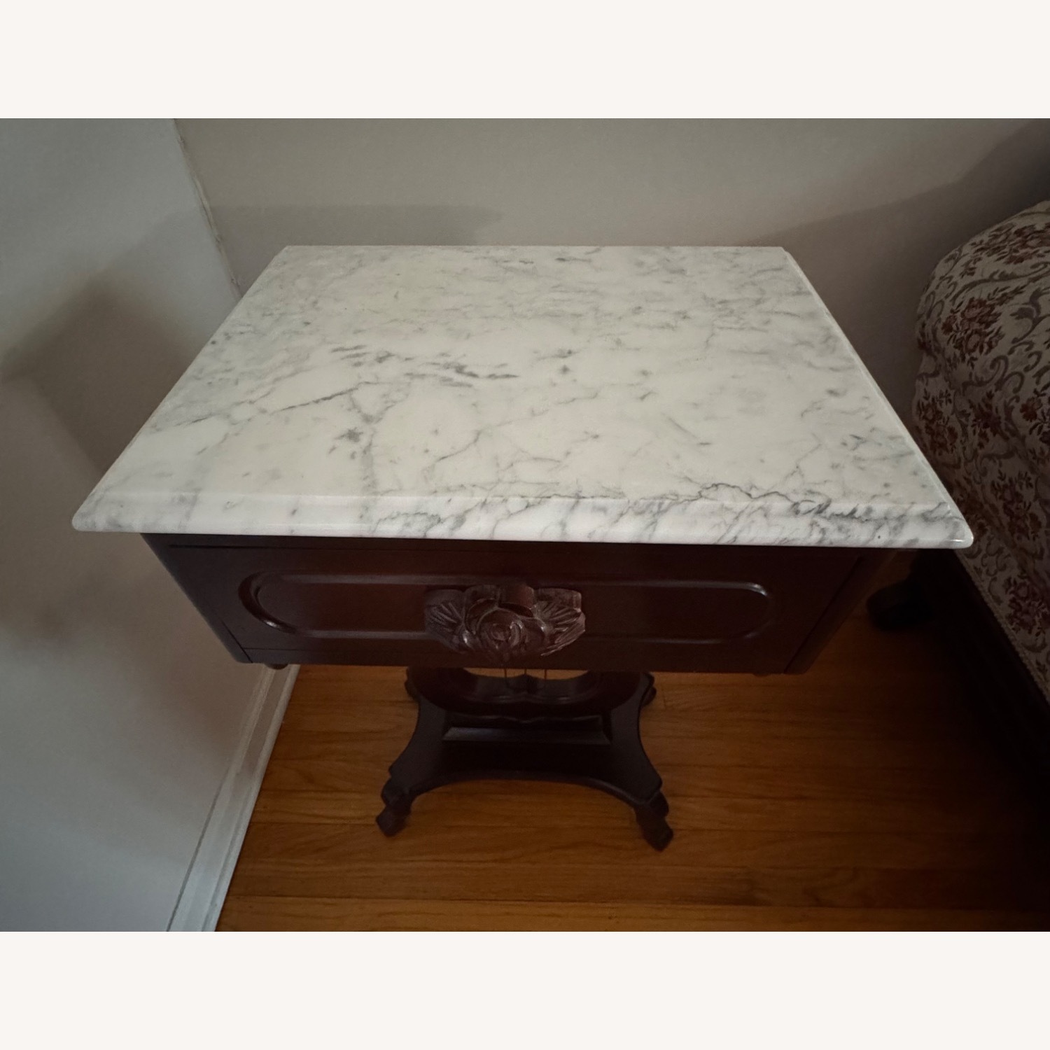 Classic Marble-Top Solid Wood Side Table - image-1