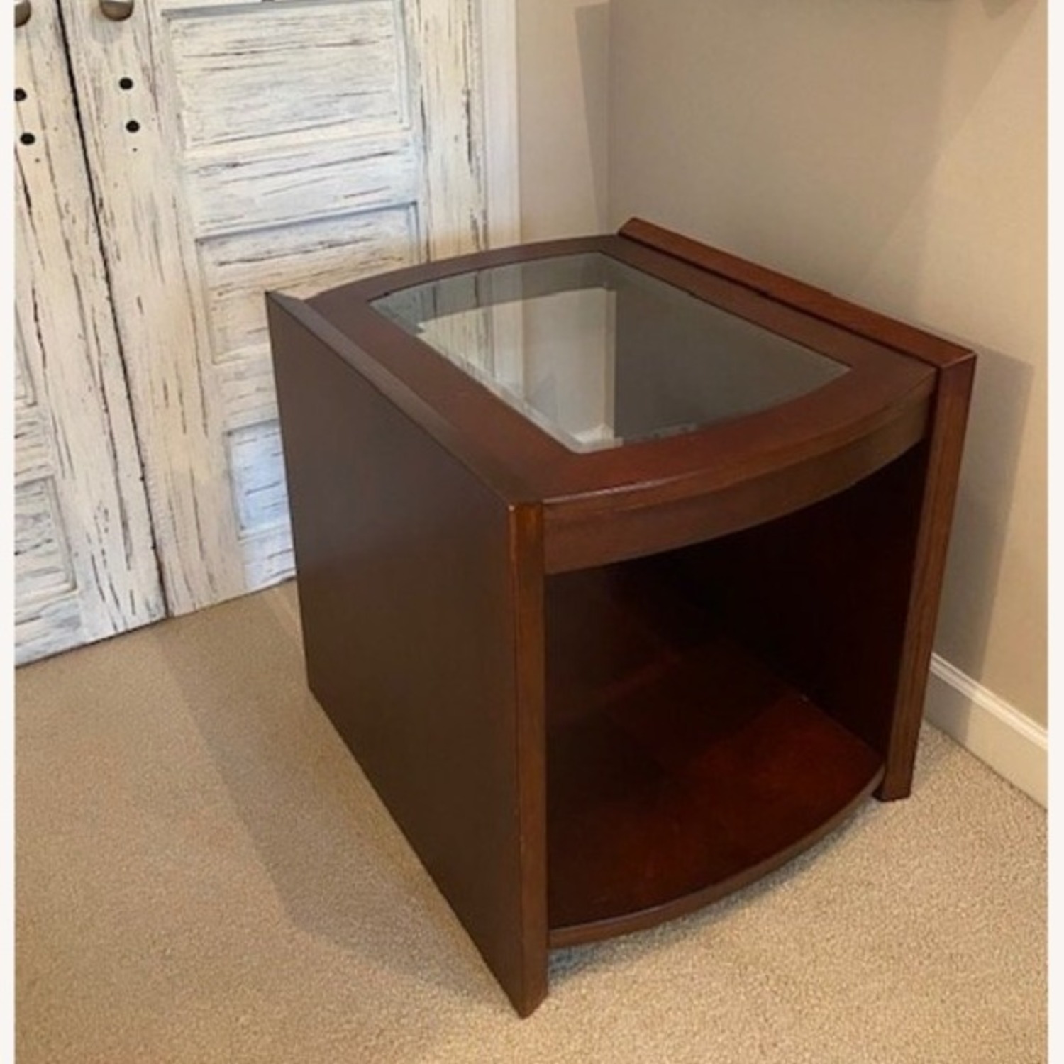 Macy's Cherry Wood Side Table w Glass - image-4