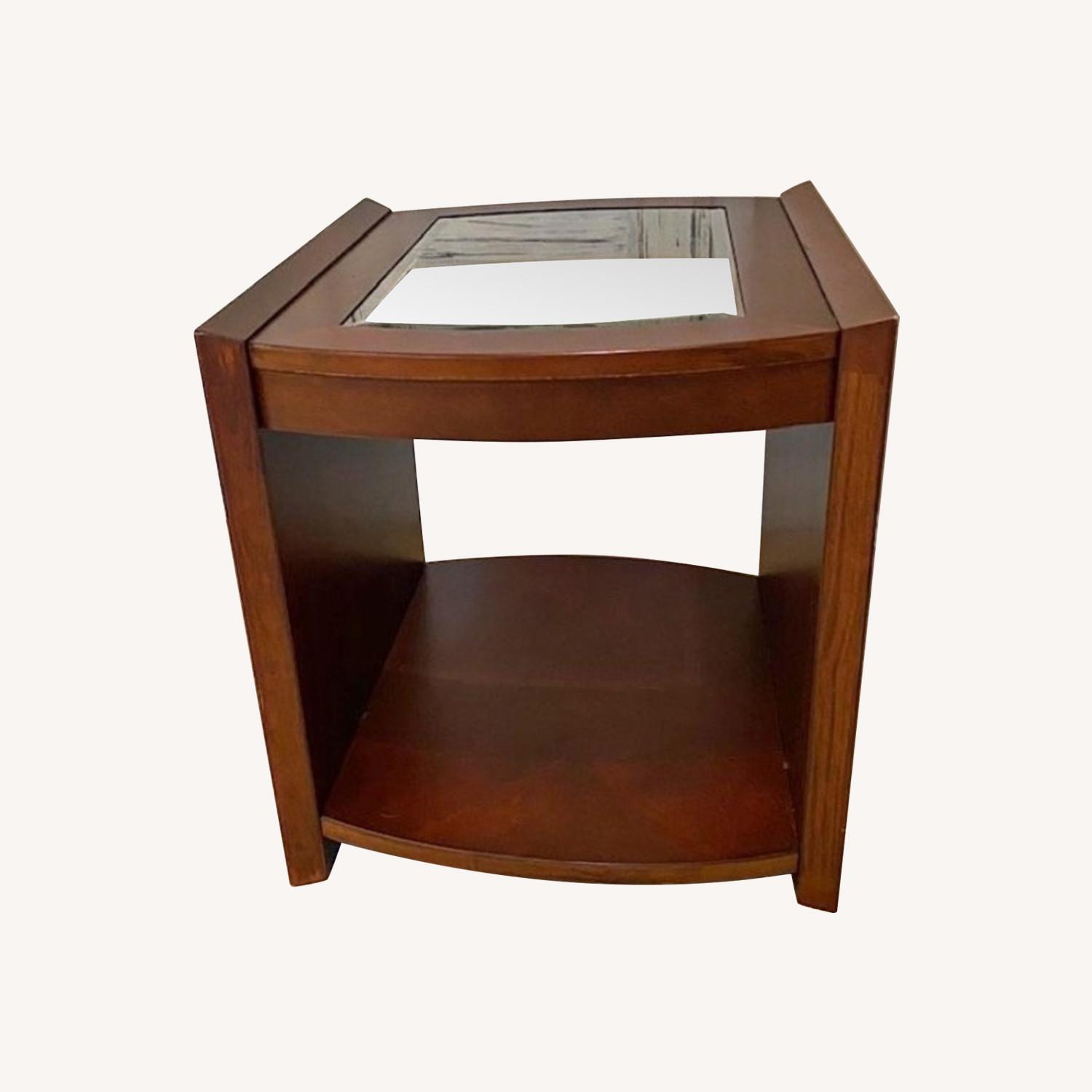 Macy's Cherry Wood Side Table w Glass - image-0