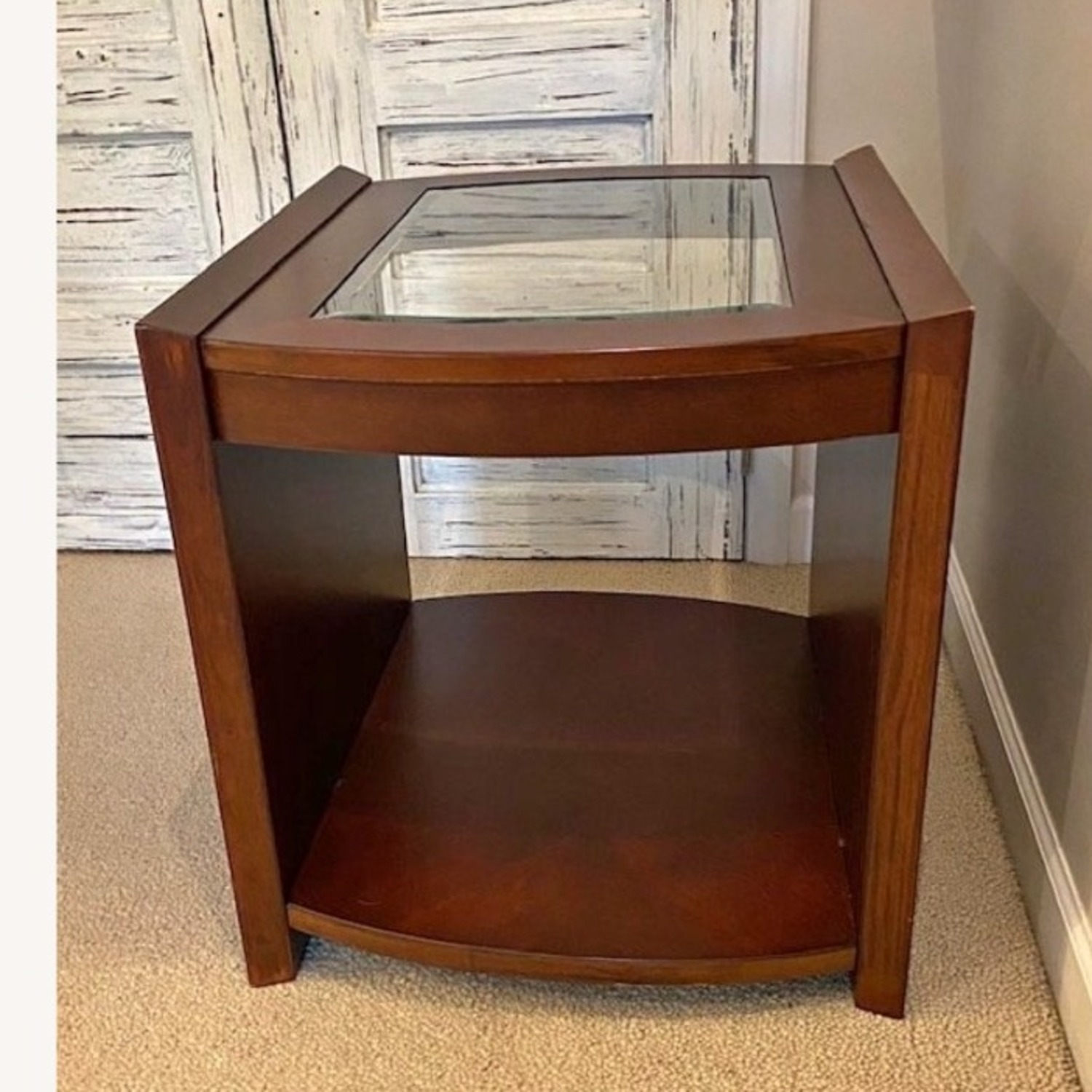 Macy's Cherry Wood Side Table w Glass - image-1