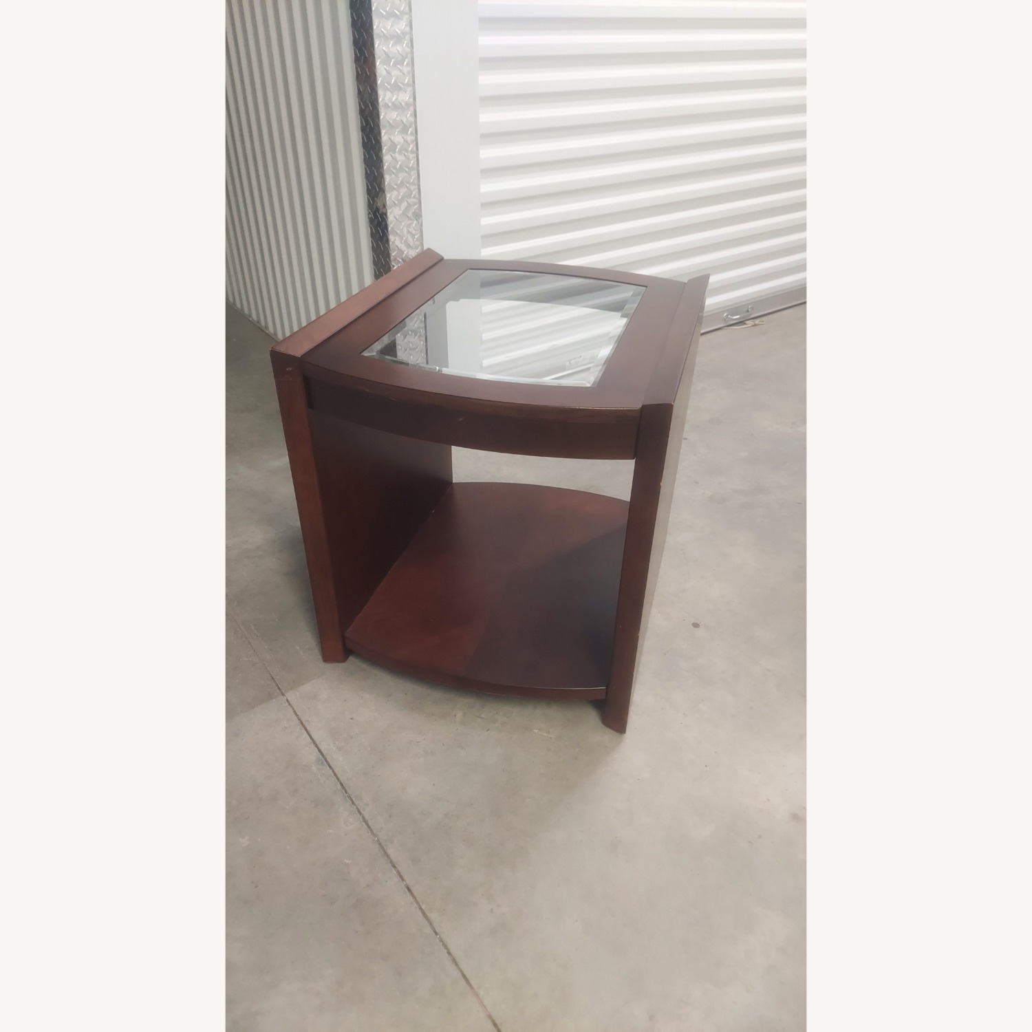 Macy's Cherry Wood Side Table w Glass - image-3