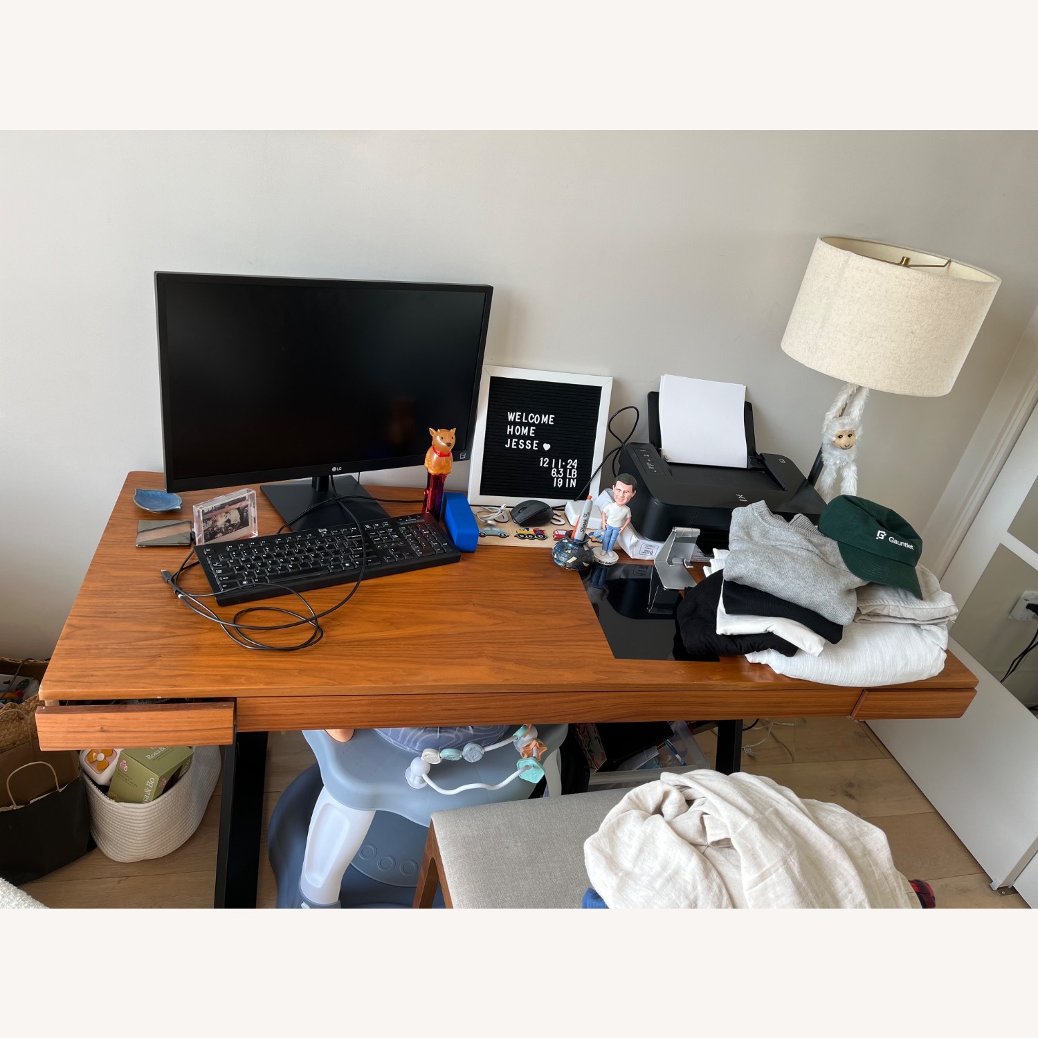 Wood/Iron Wide Desk with 3 Drawers - image-3