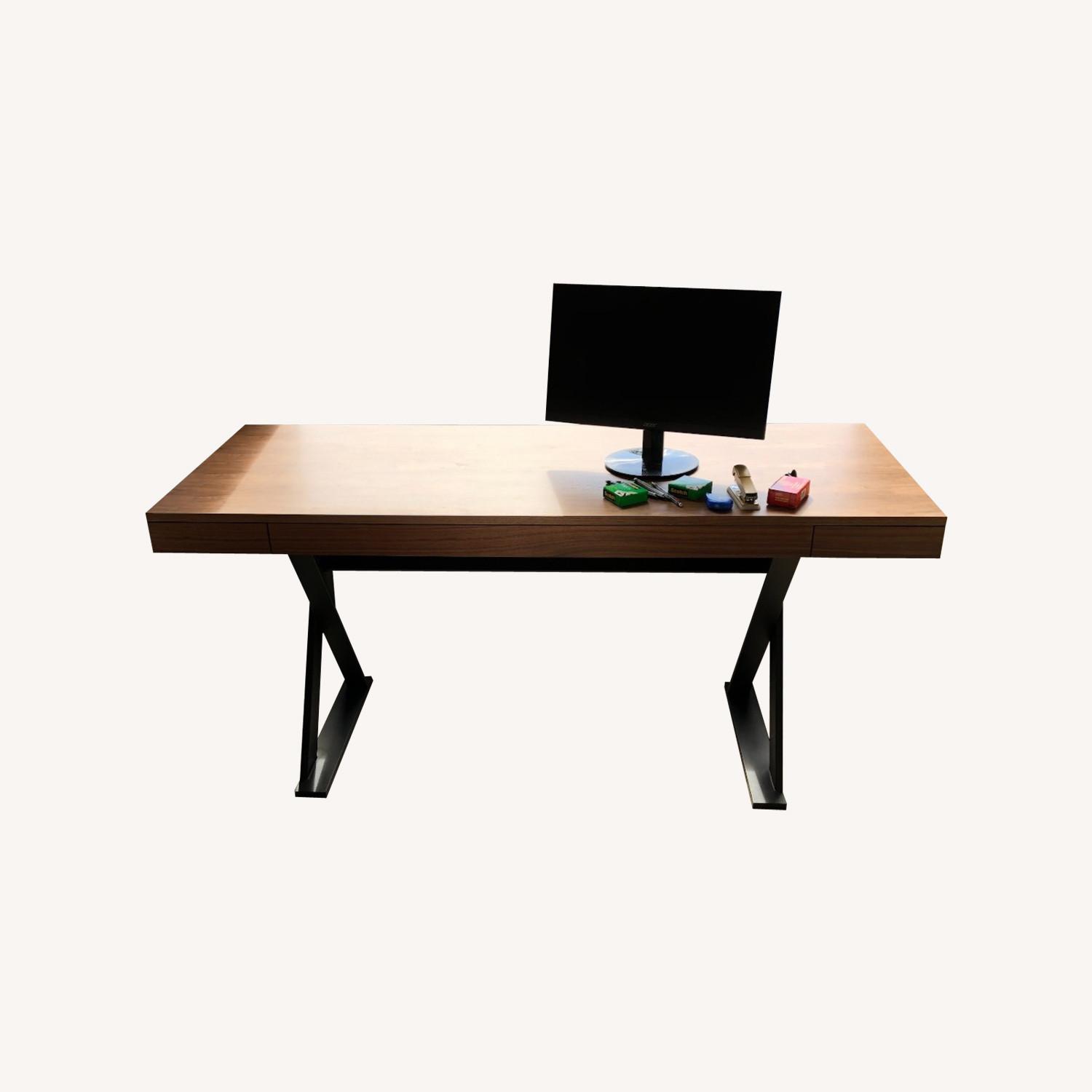 Wood/Iron Wide Desk with 3 Drawers - image-0