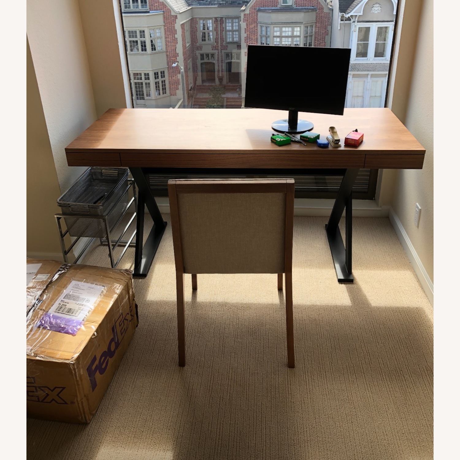 Wood/Iron Wide Desk with 3 Drawers - image-1