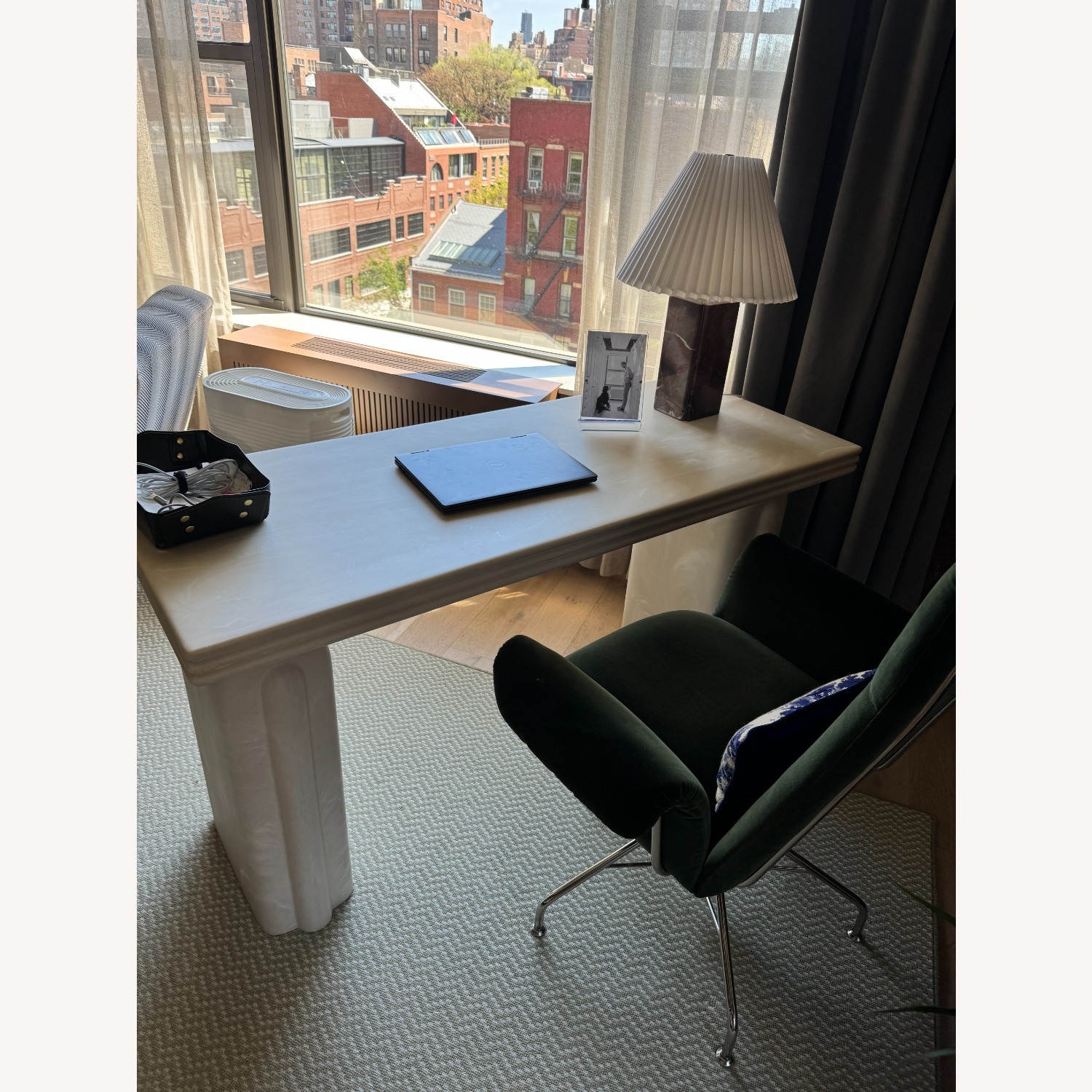 CB2 Remoli Swirled Cream Resin Desk 55" - image-3