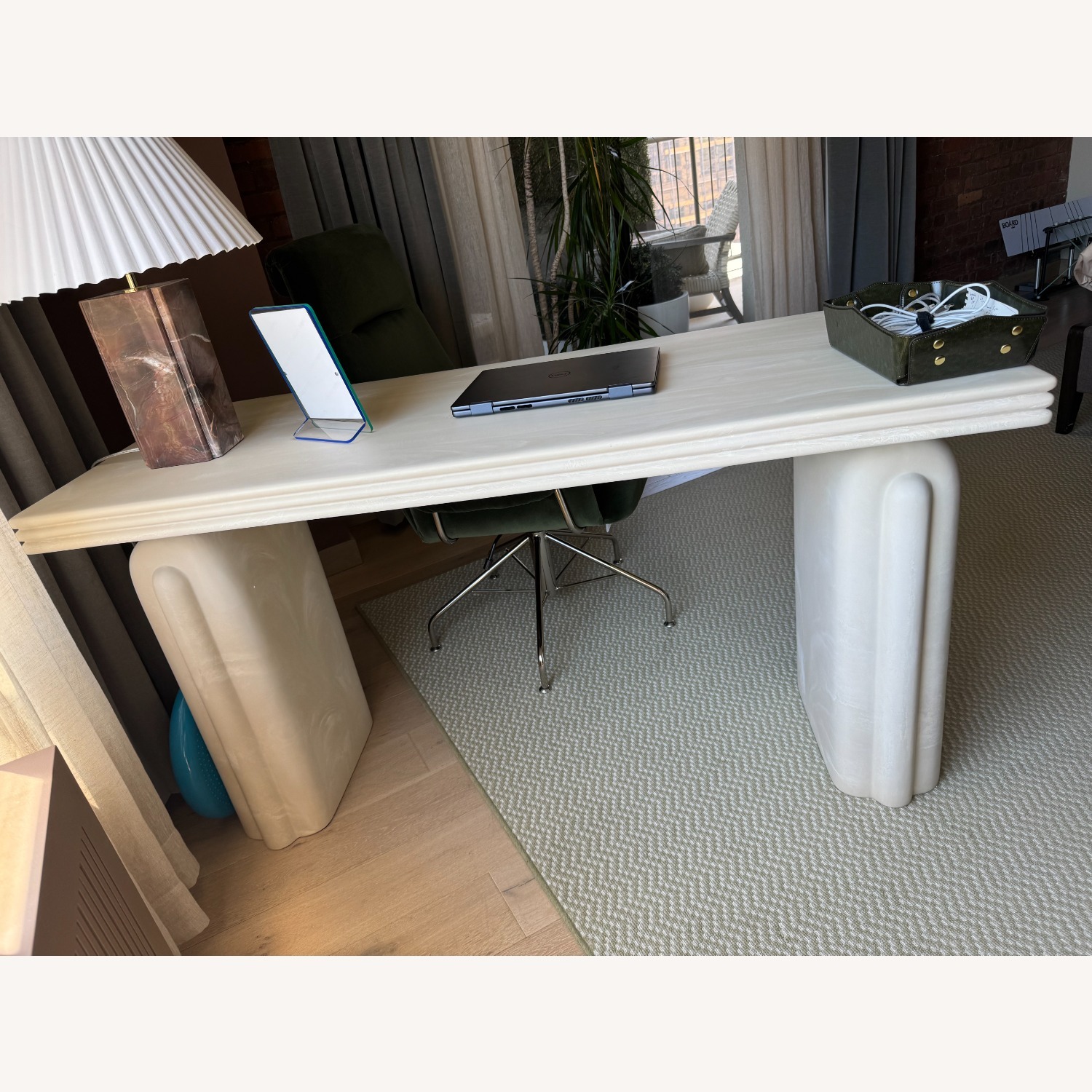 CB2 Remoli Swirled Cream Resin Desk 55" - image-1