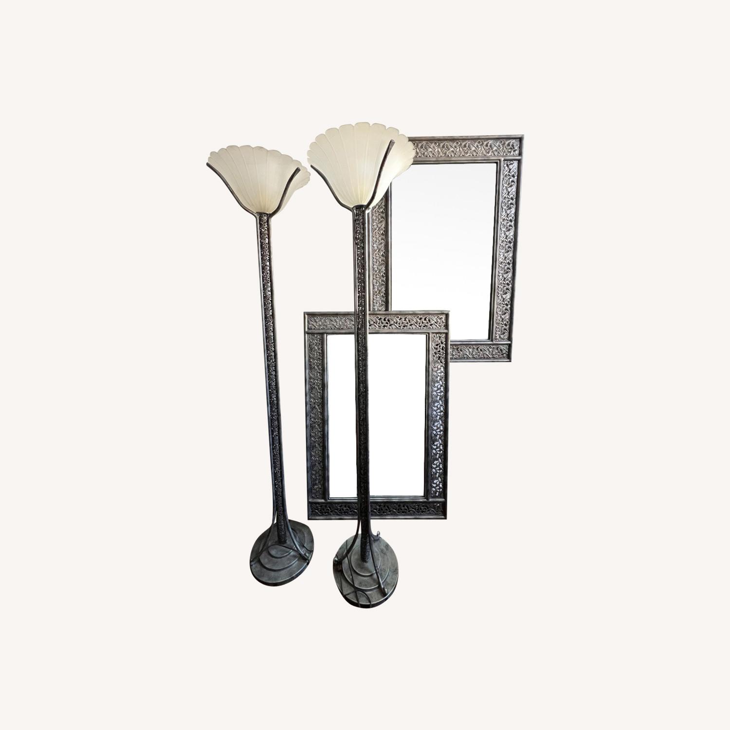 Vintage Forged Iron Lamp and Mirror Set - image-0