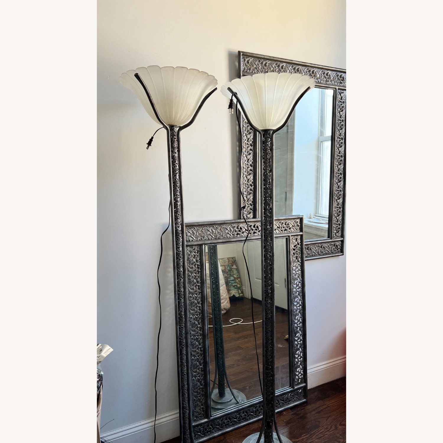 Vintage Forged Iron Lamp and Mirror Set - image-1