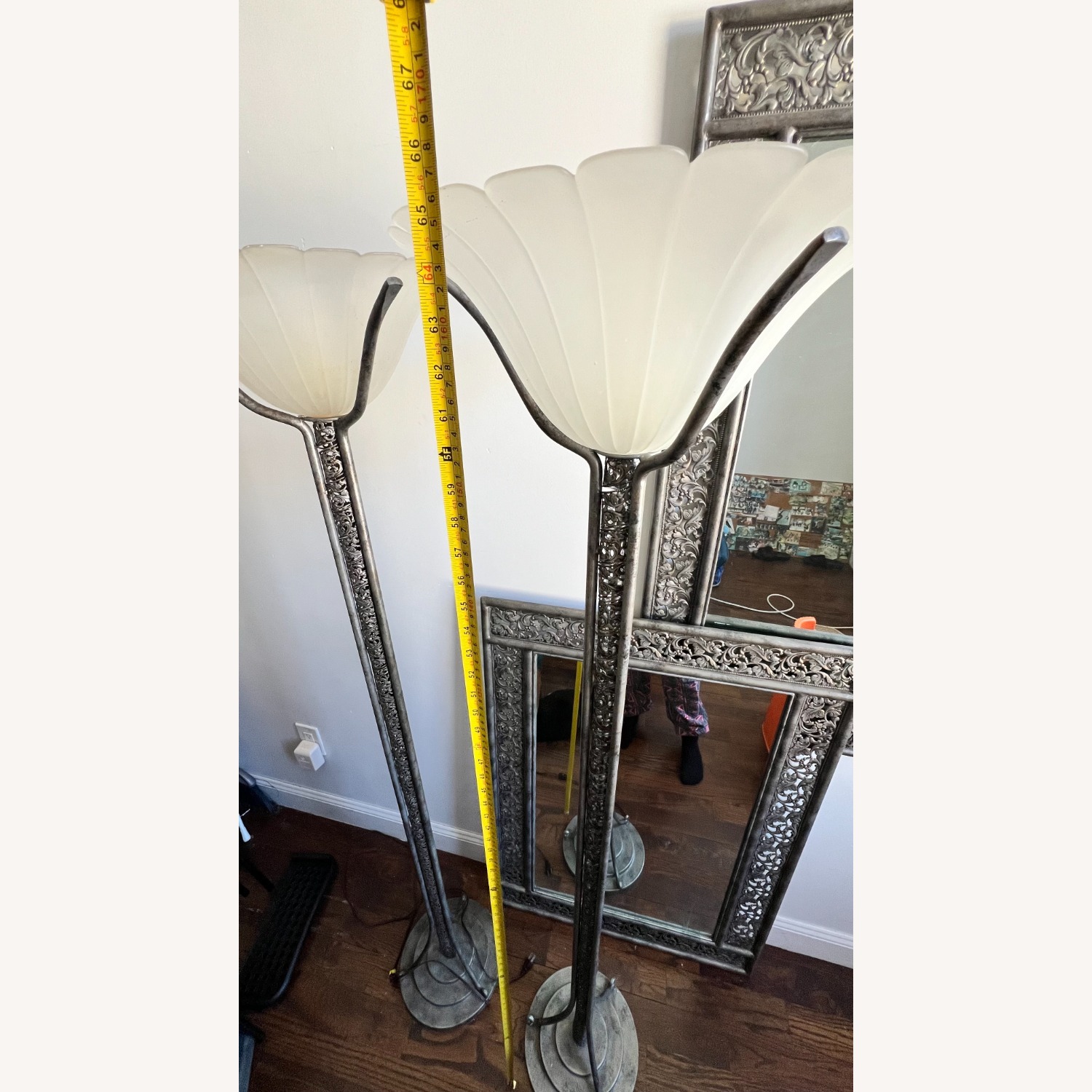 Vintage Forged Iron Lamp and Mirror Set - image-4