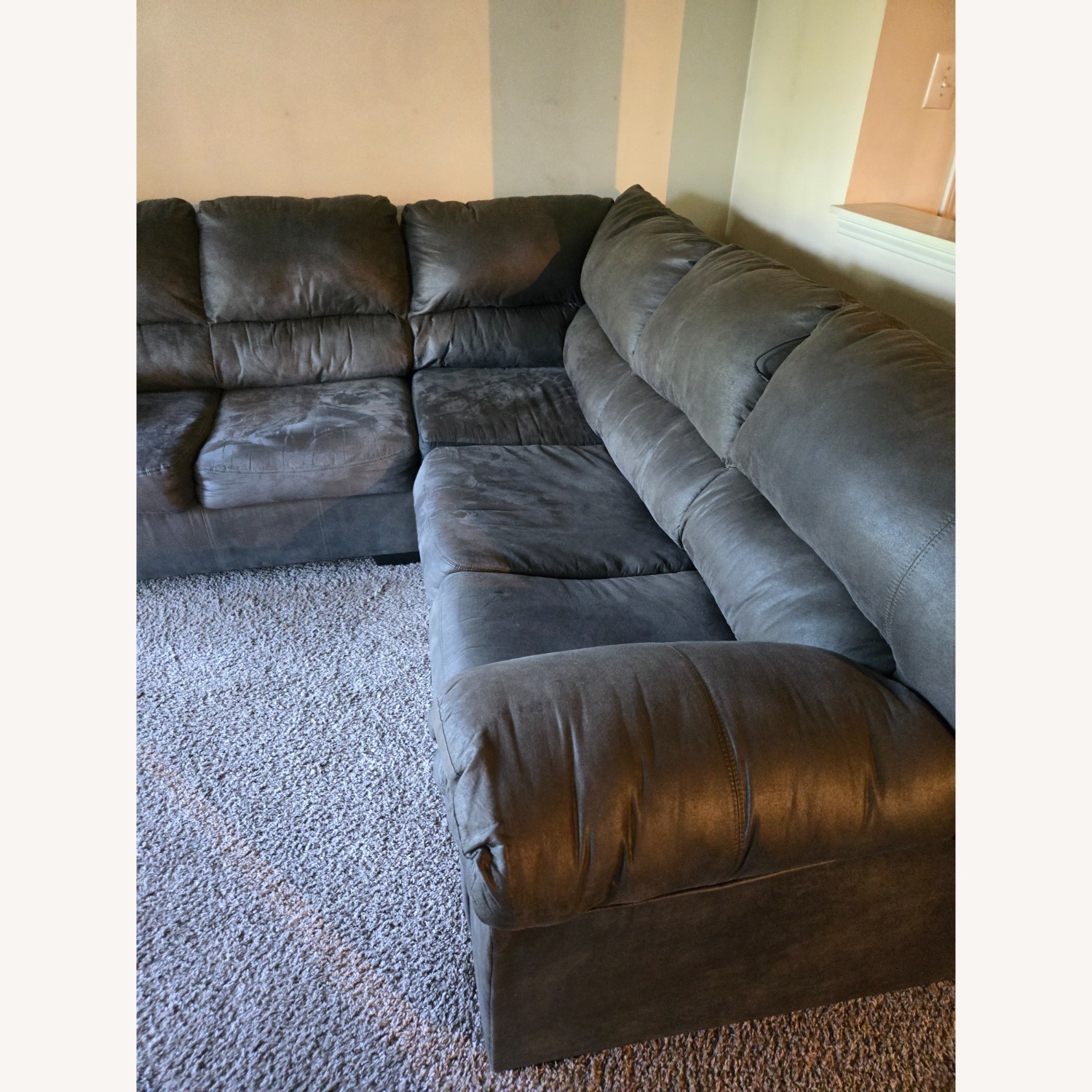 Ashley Furniture Grey Faux Leather 2 piece Sectional - image-2