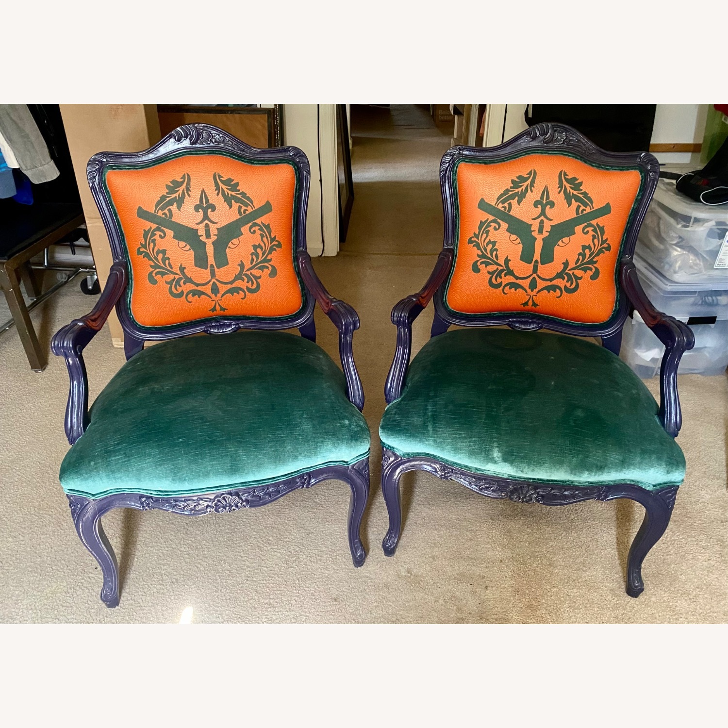 French Louis XV Style Armchairs Done By Artist - image-3
