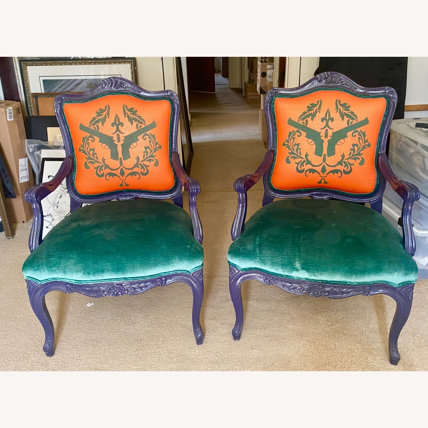 French Louis XV Style Armchairs Done By Artist - image-1