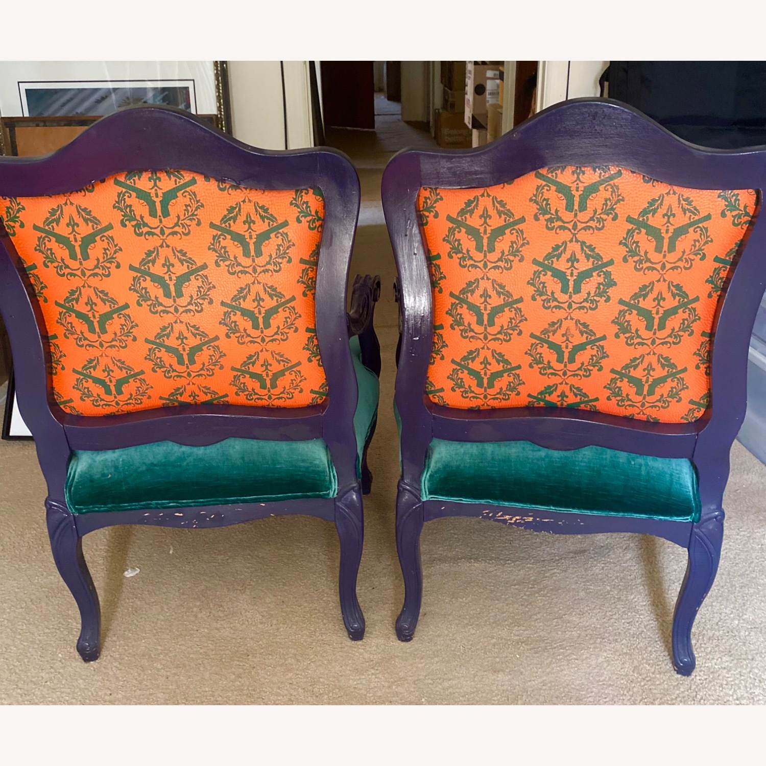 French Louis XV Style Armchairs Done By Artist - image-5