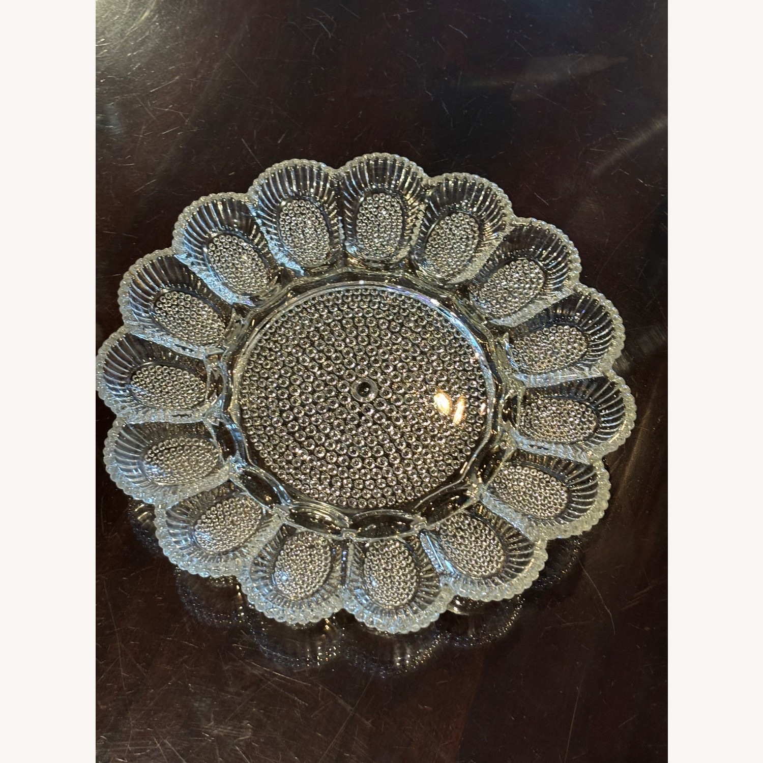 Vintage Indiana Hobnail Glass Egg Holder Platter - image-2