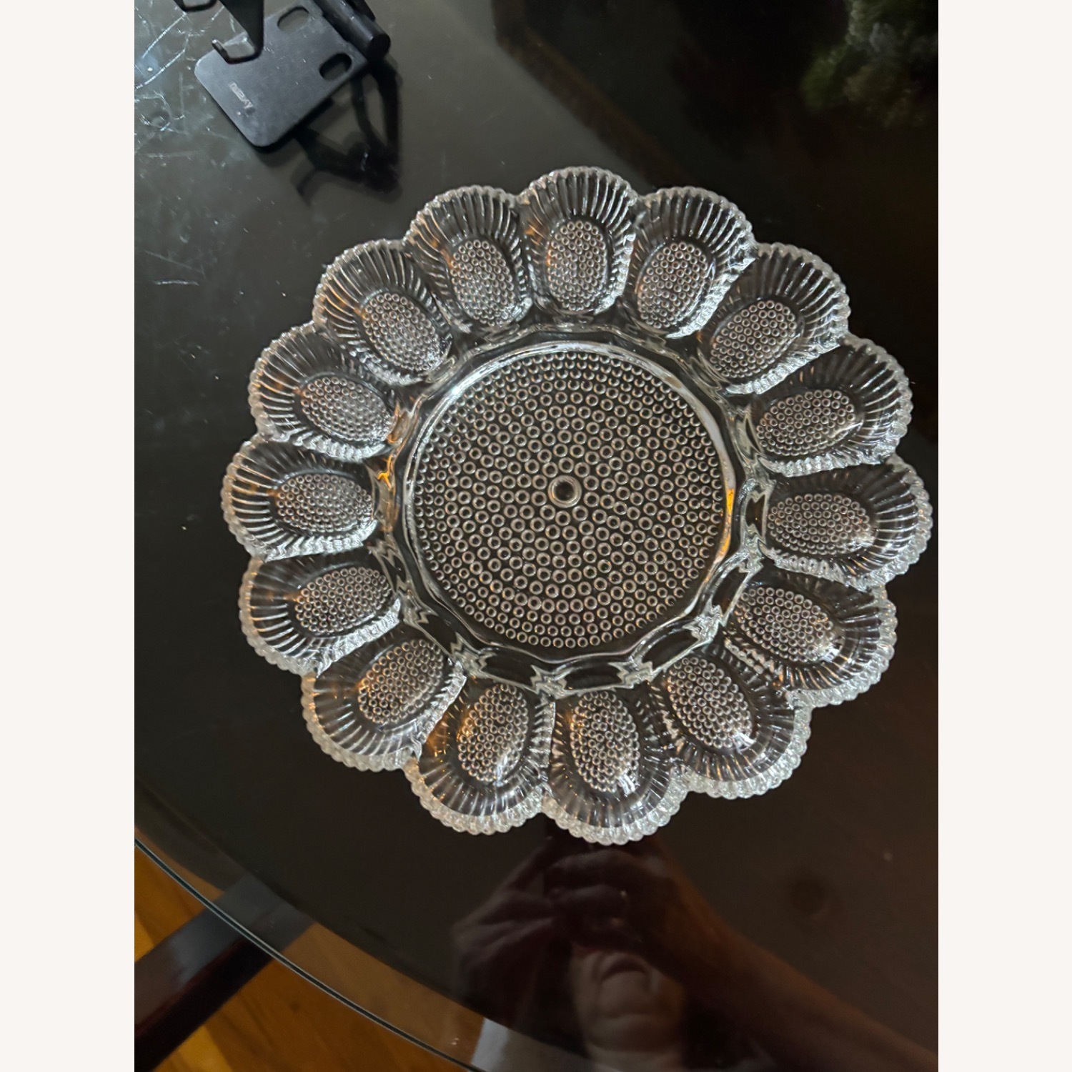 Vintage Indiana Hobnail Glass Egg Holder Platter - image-1